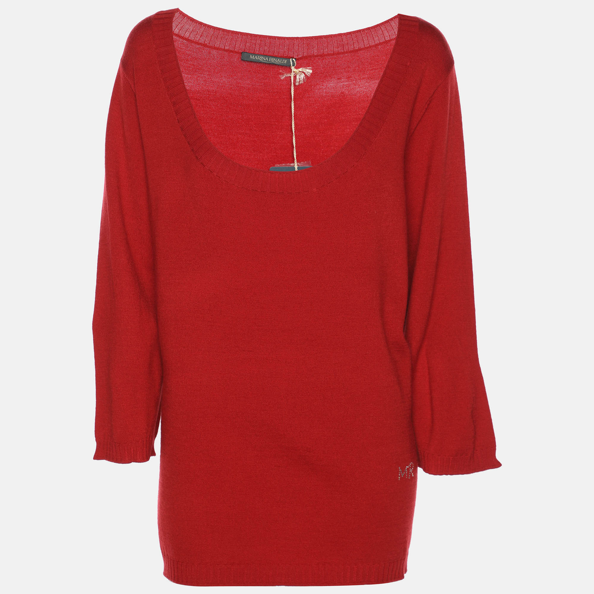 Marina Rinaldi Red Stretch Knit Sweater L