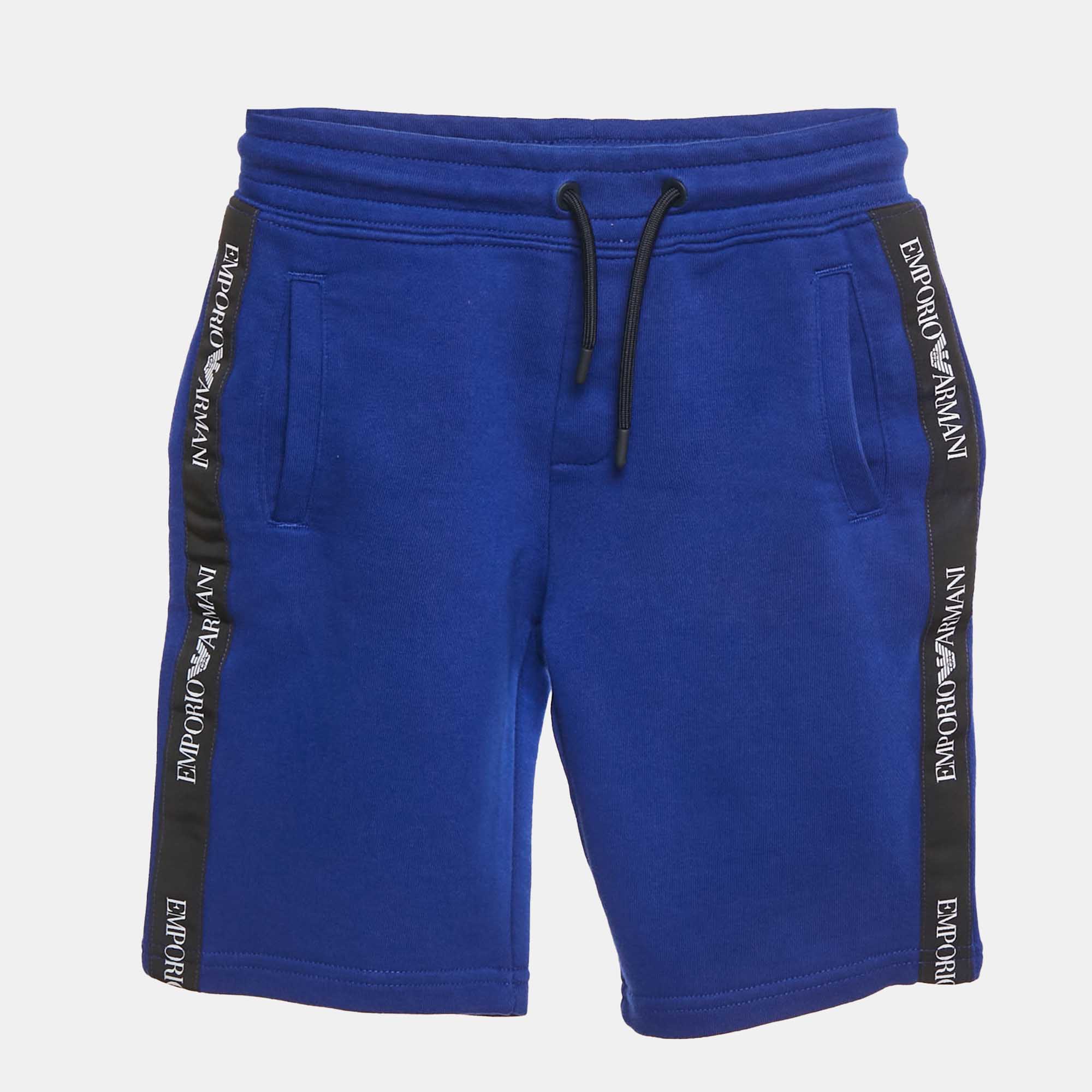 Emporio Armani Kids Blue Logo Band Trim Cotton Jersey Shorts 6 Yrs