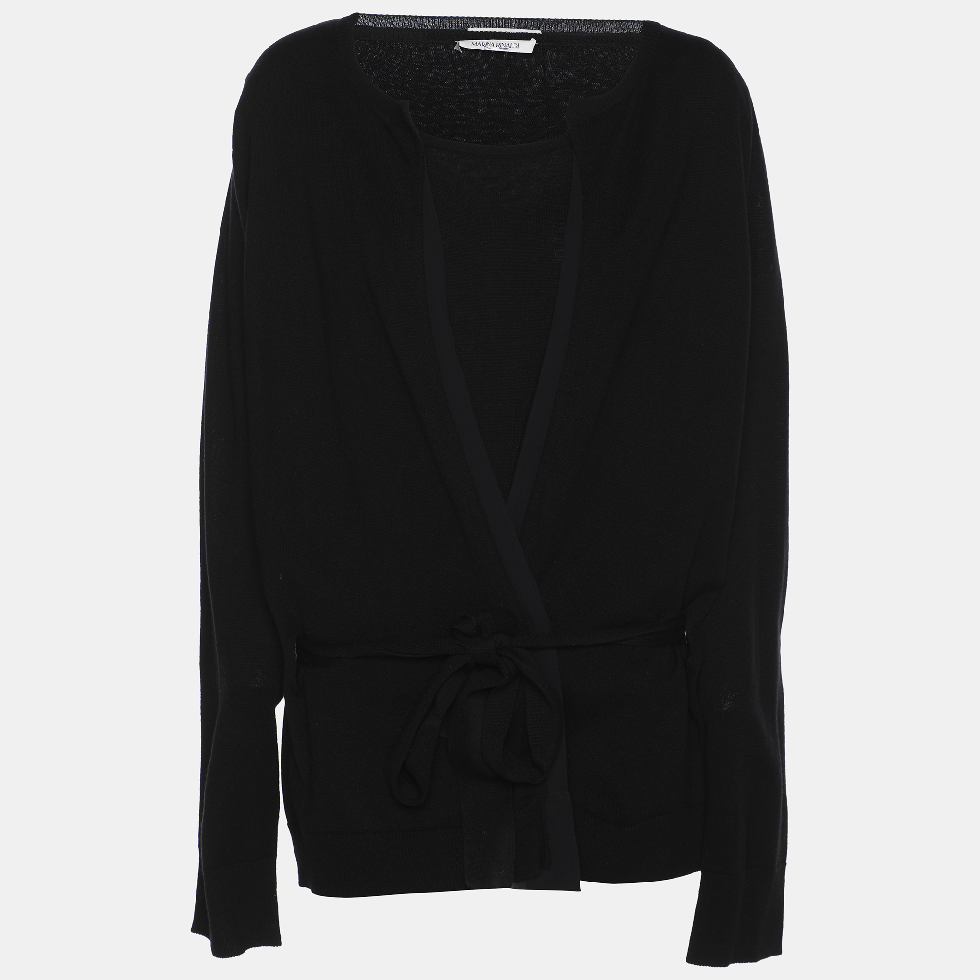 Marina Rinaldi Black Knit Belted Sweater L