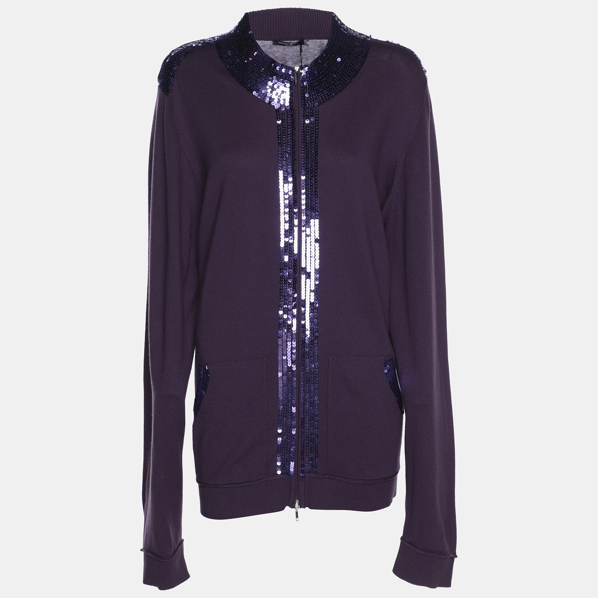 Marina Sport by Marina Rinaldi Purple Stretch Knit Sequined Cardigan XL