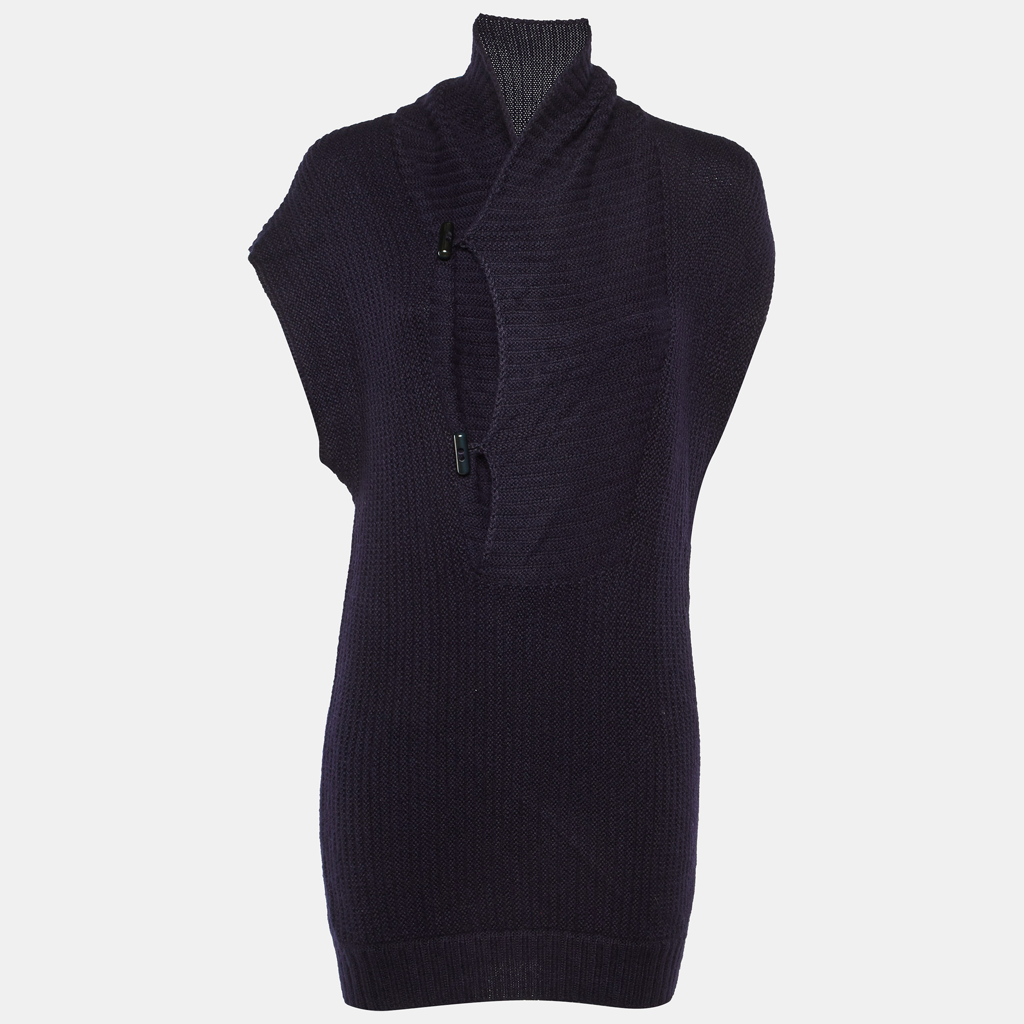 Chloe Navy Blue Alpaca Wool Toggle Button Front Sweater S