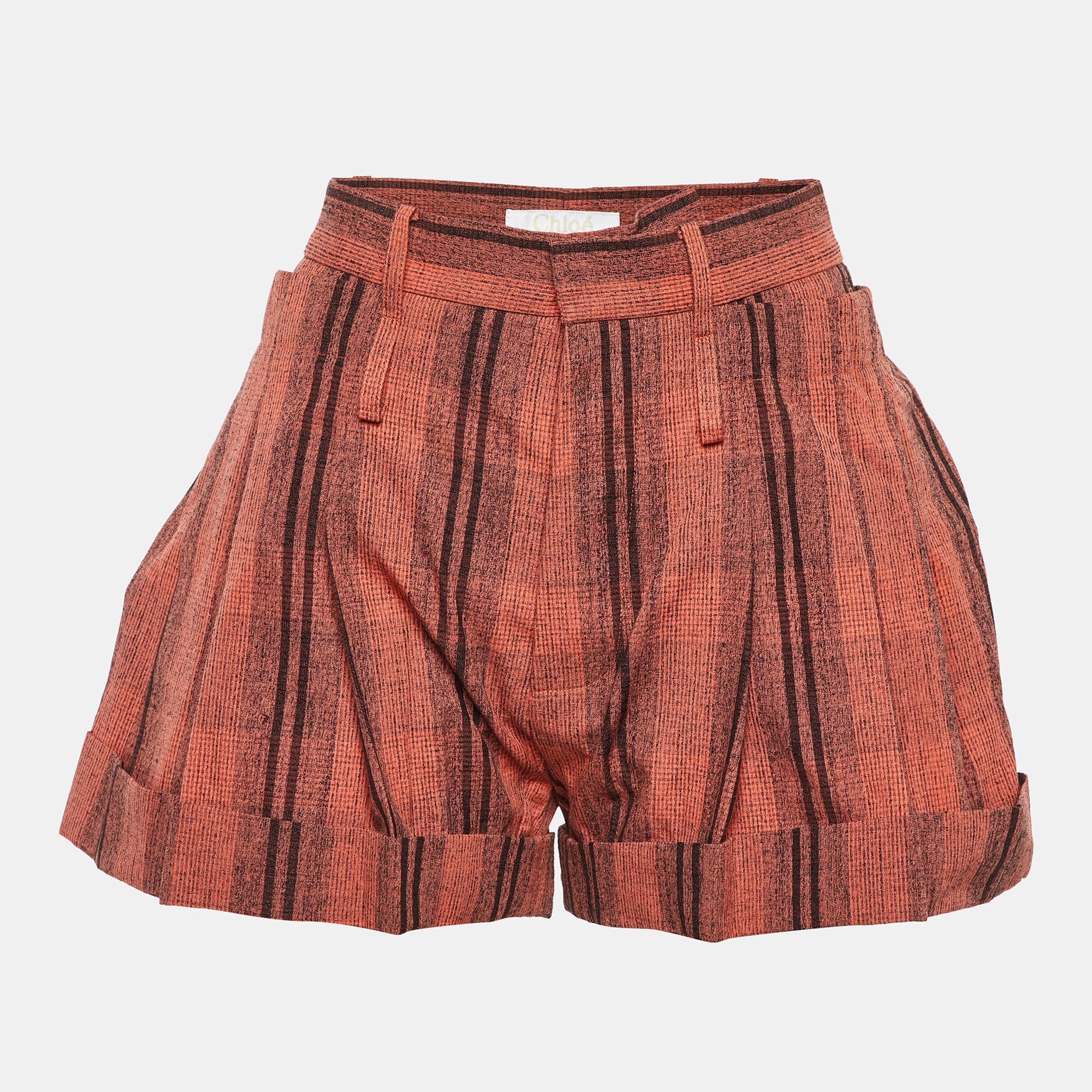 Chloe Orange Printed Cotton Tie Detail Shorts S