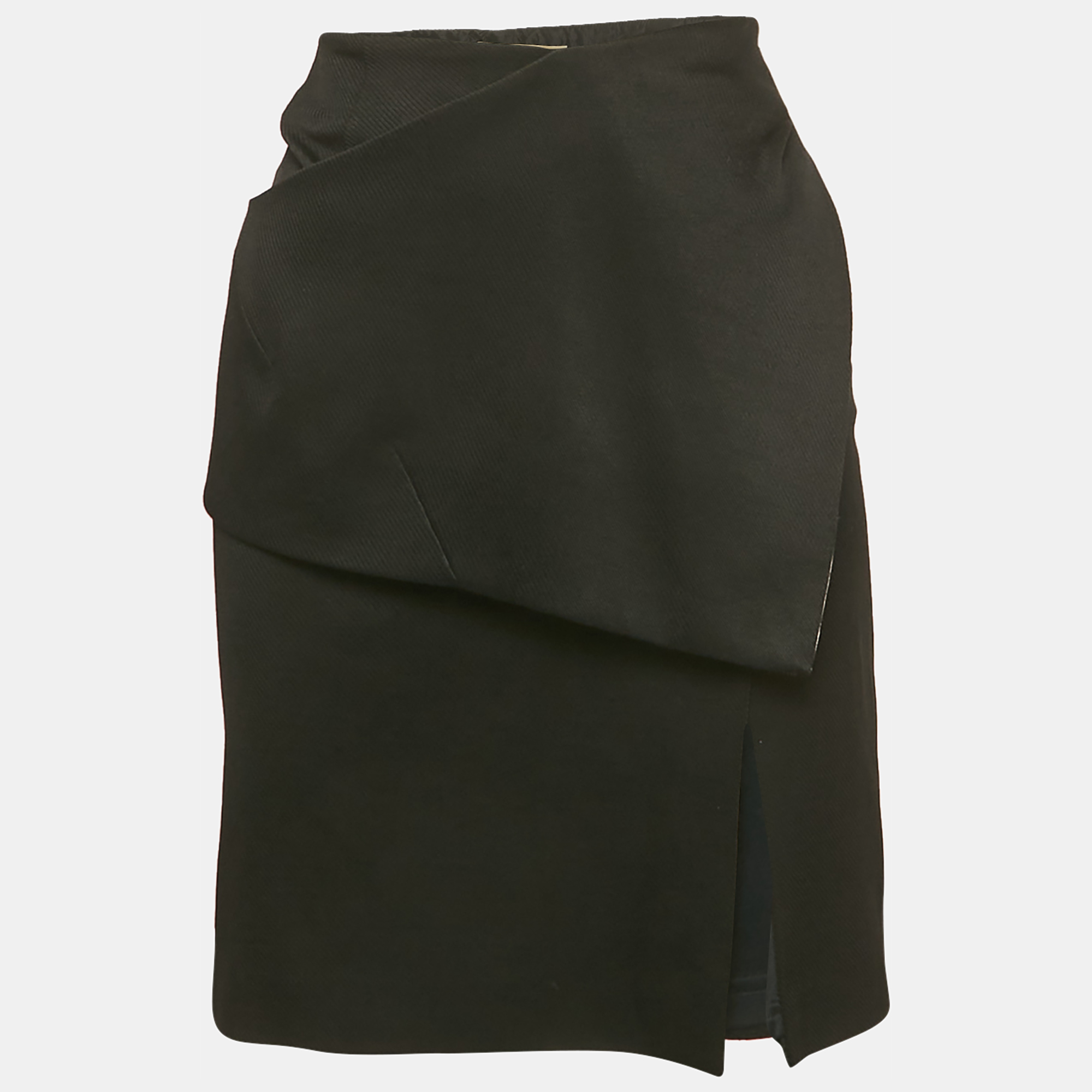 Balenciaga Black And Pink Gabardine Asymmetrical Overlap Pencil Skirt L