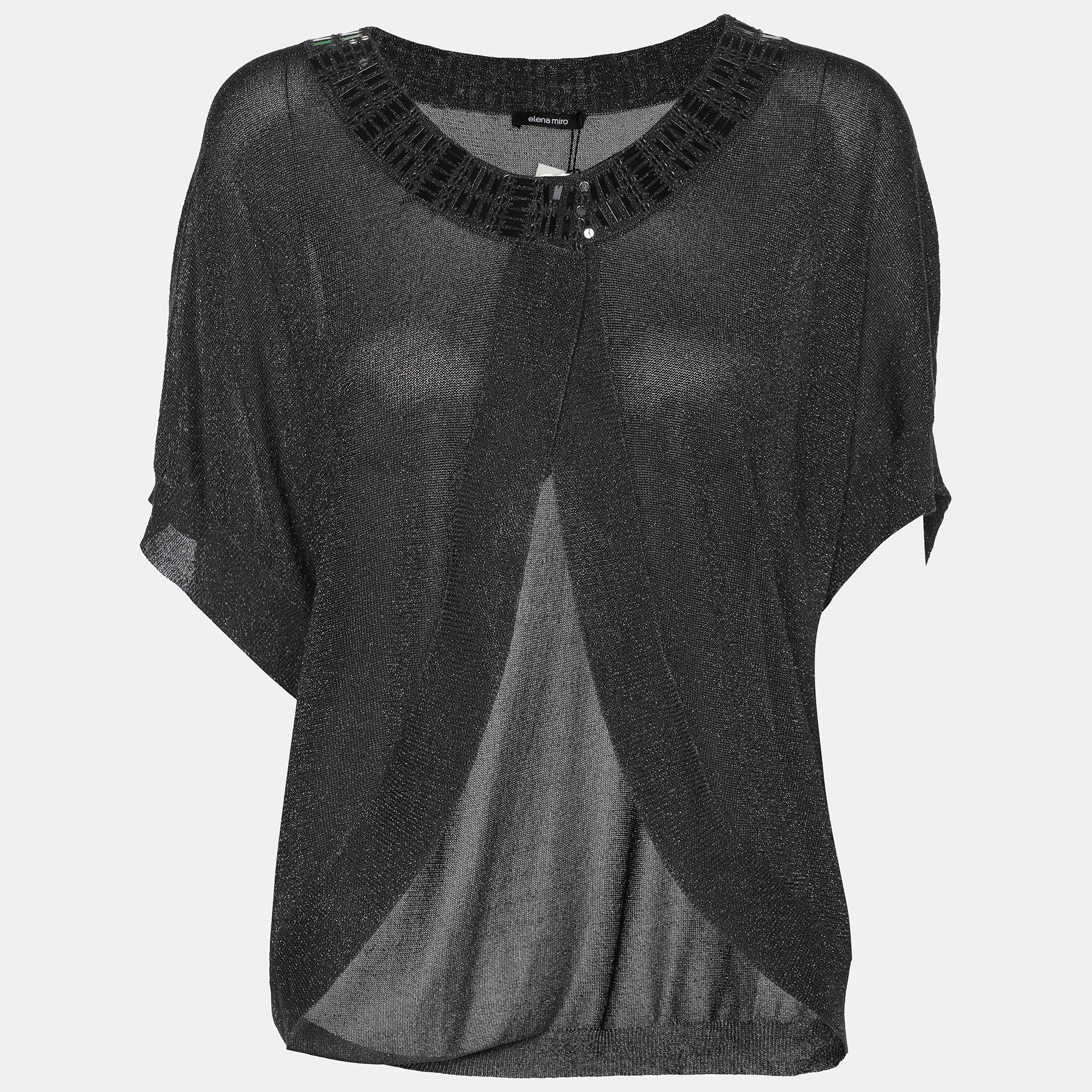 Elena Miro Grey Shimmered Lurex Knit Shrug Top XL