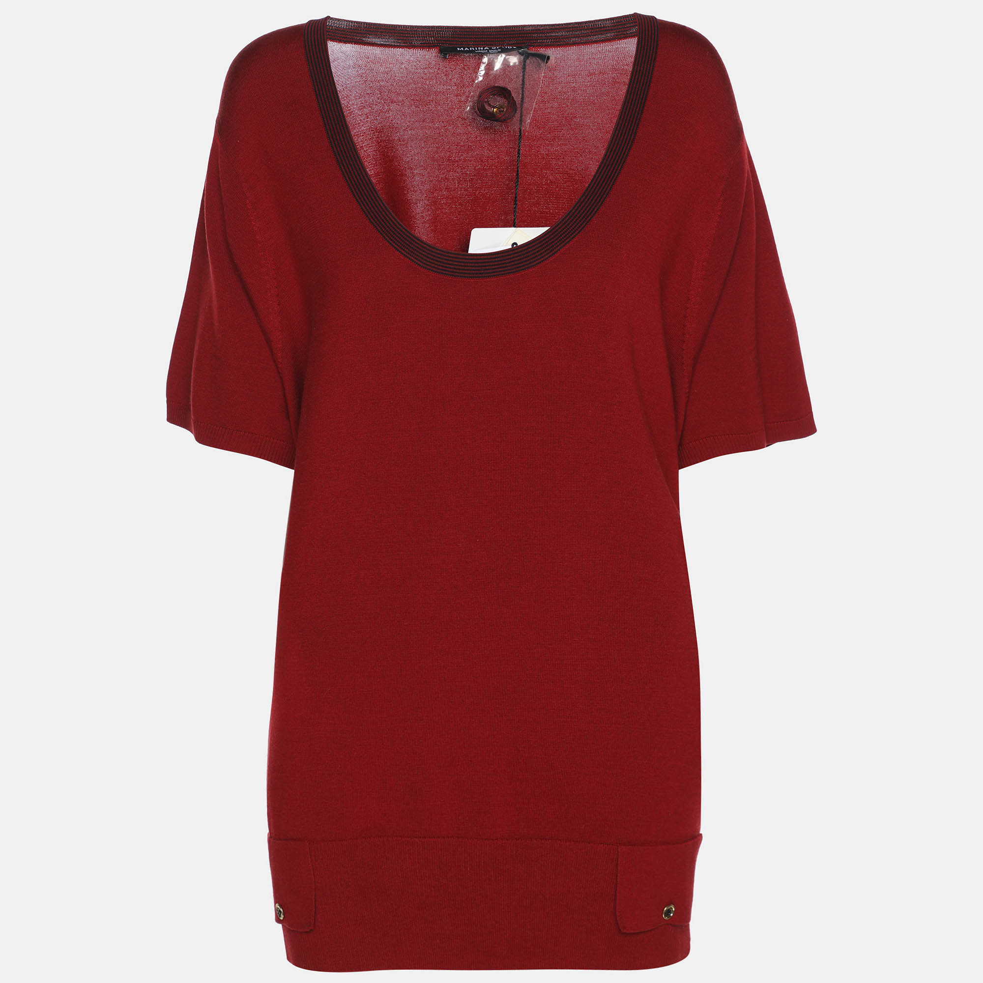 Marina Sport by Marina Rinaldi Red Stretch Knit Scoop Knit Short Sleeve Sweater XL