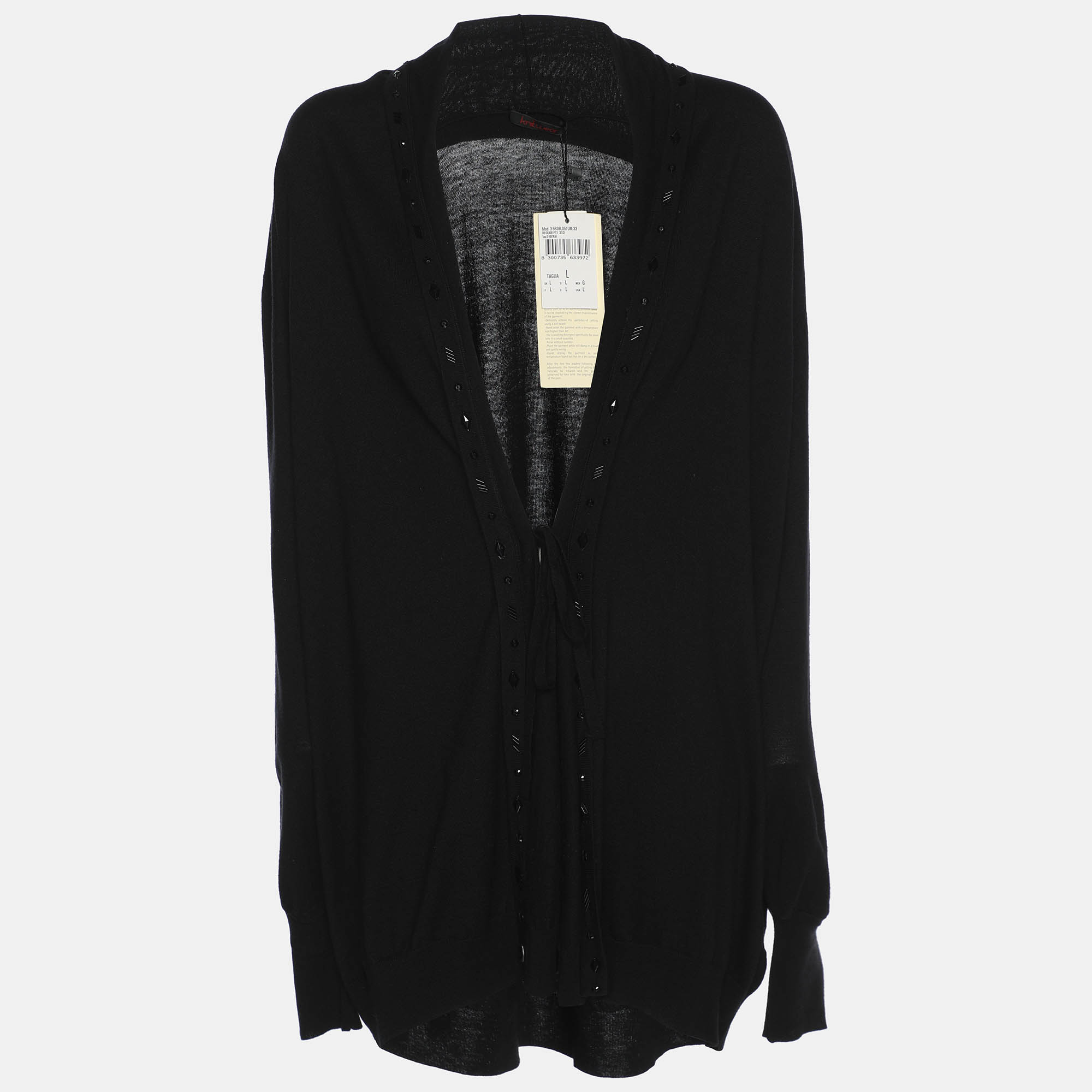 Elena Miro Black Jersey Embellished Cardigan L