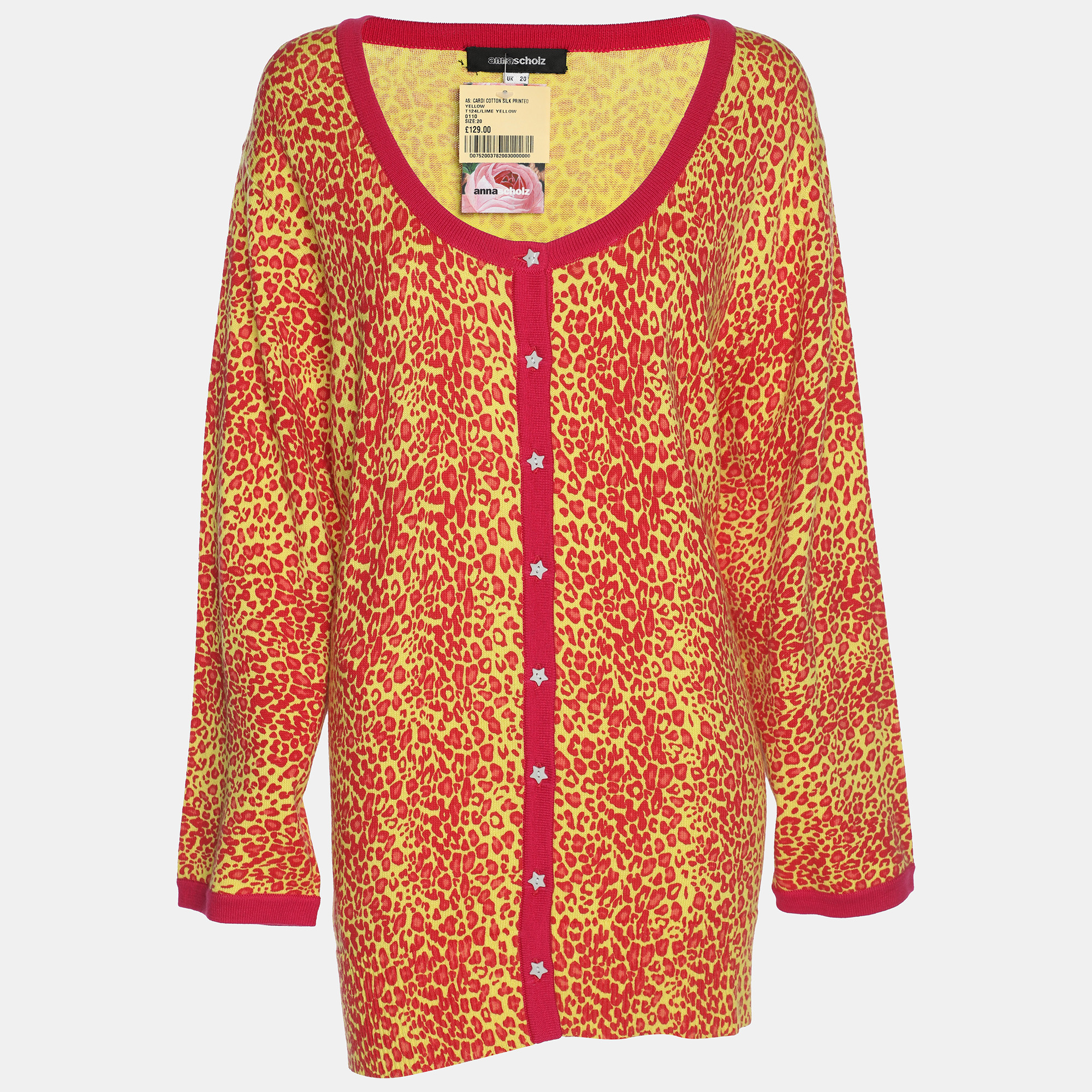 Anna Scholz Red/Yellow Animal Print Jersey Cardigan XL