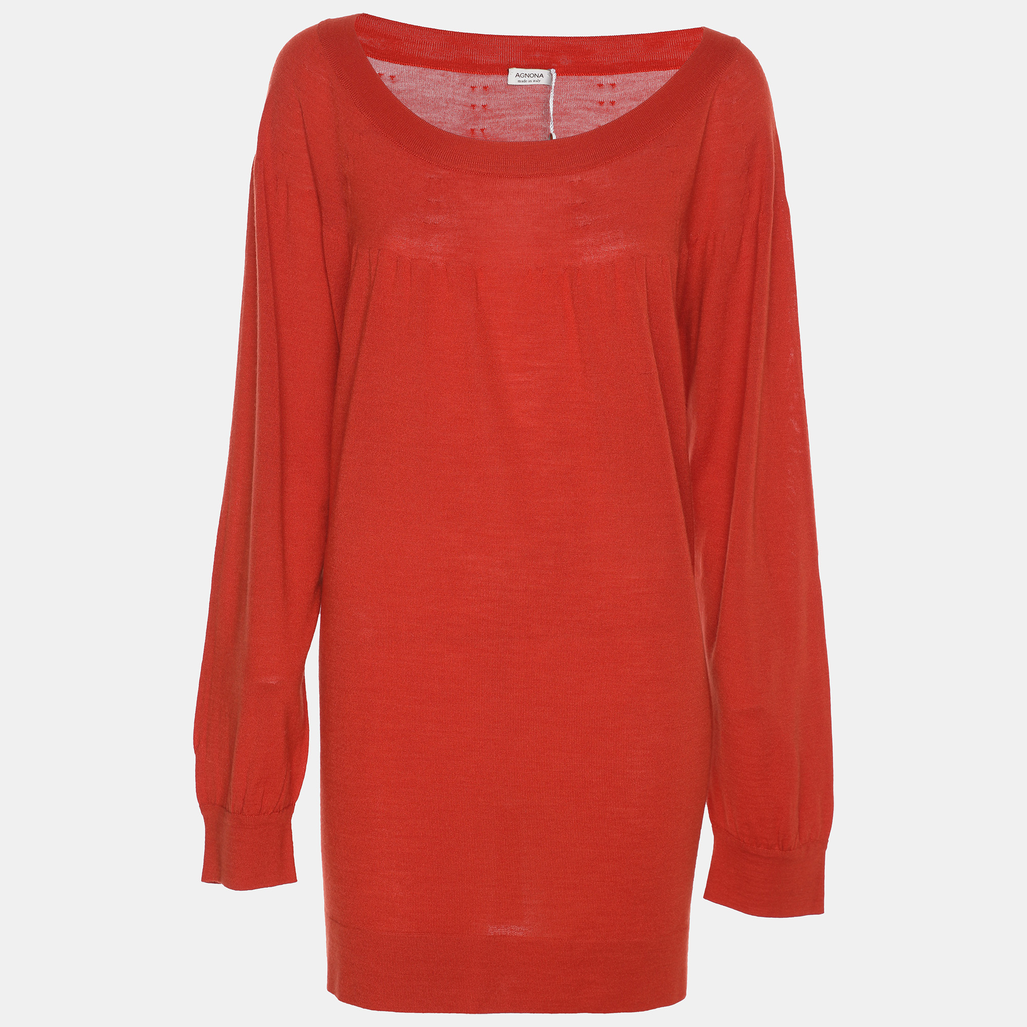Agona Orange Stretch Knit Long Sleeve Sweater L Agnona