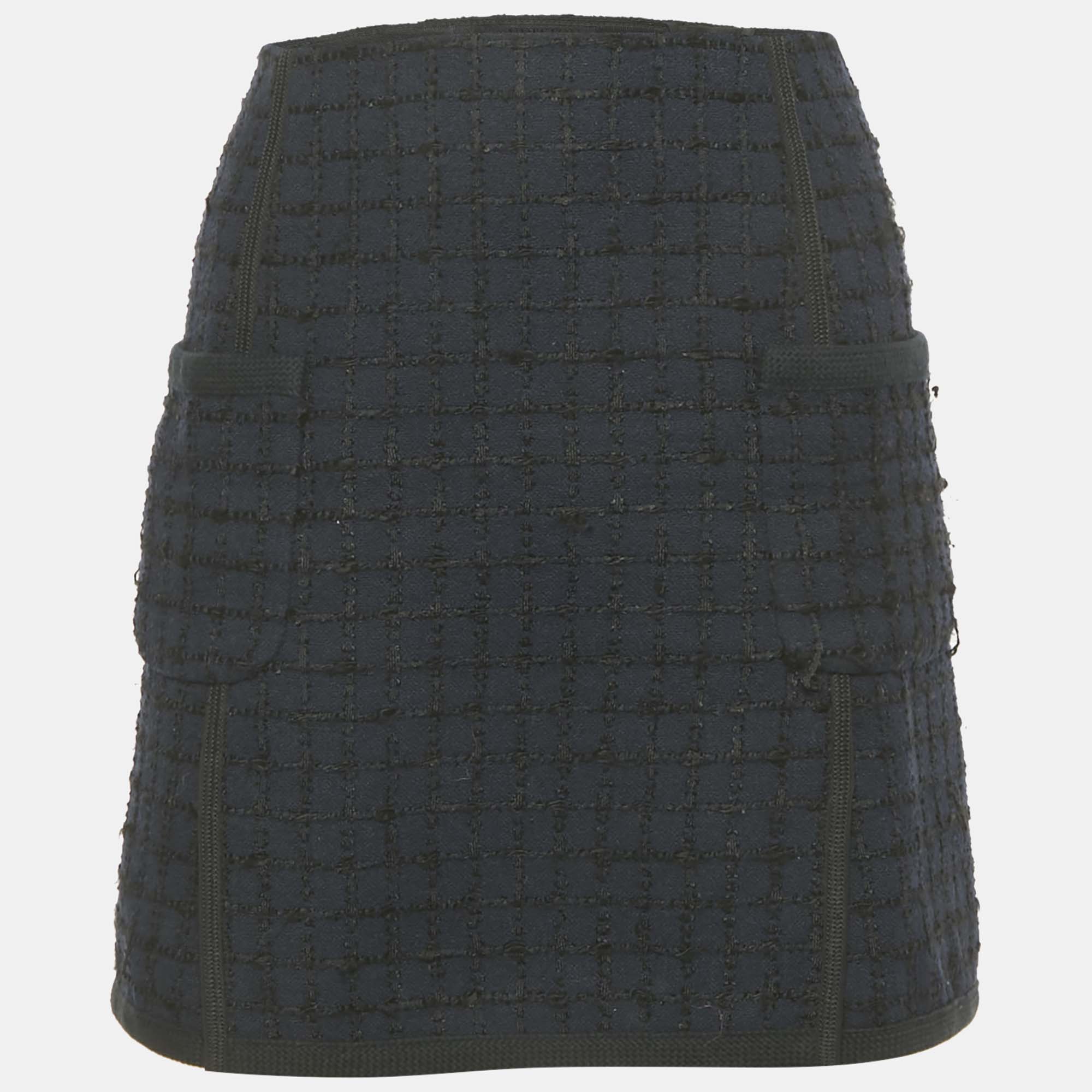 Louis Vuitton Navy Blue Tweed Mini Skirt M