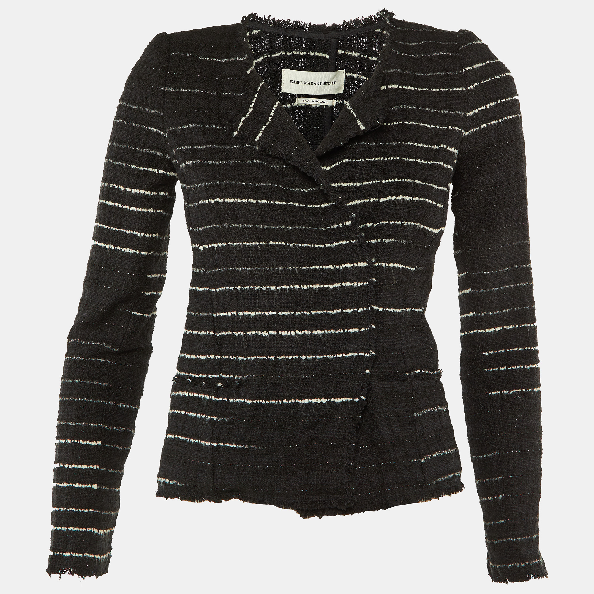 Isabel Marant Etoile Black Striped Cotton Button Front Cardigan S