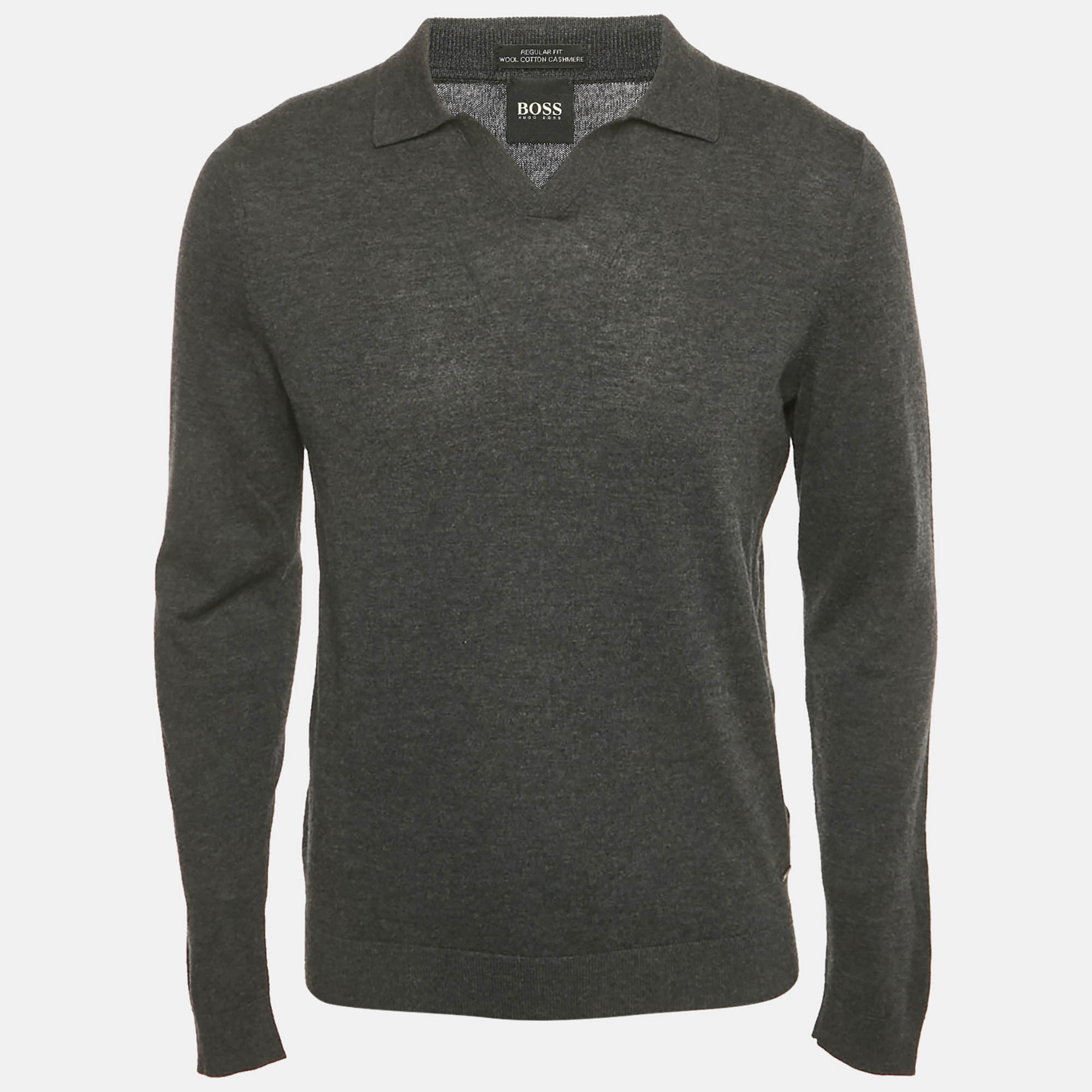 Boss By Hugo Boss Grey Wool Knit Collar Pullover M