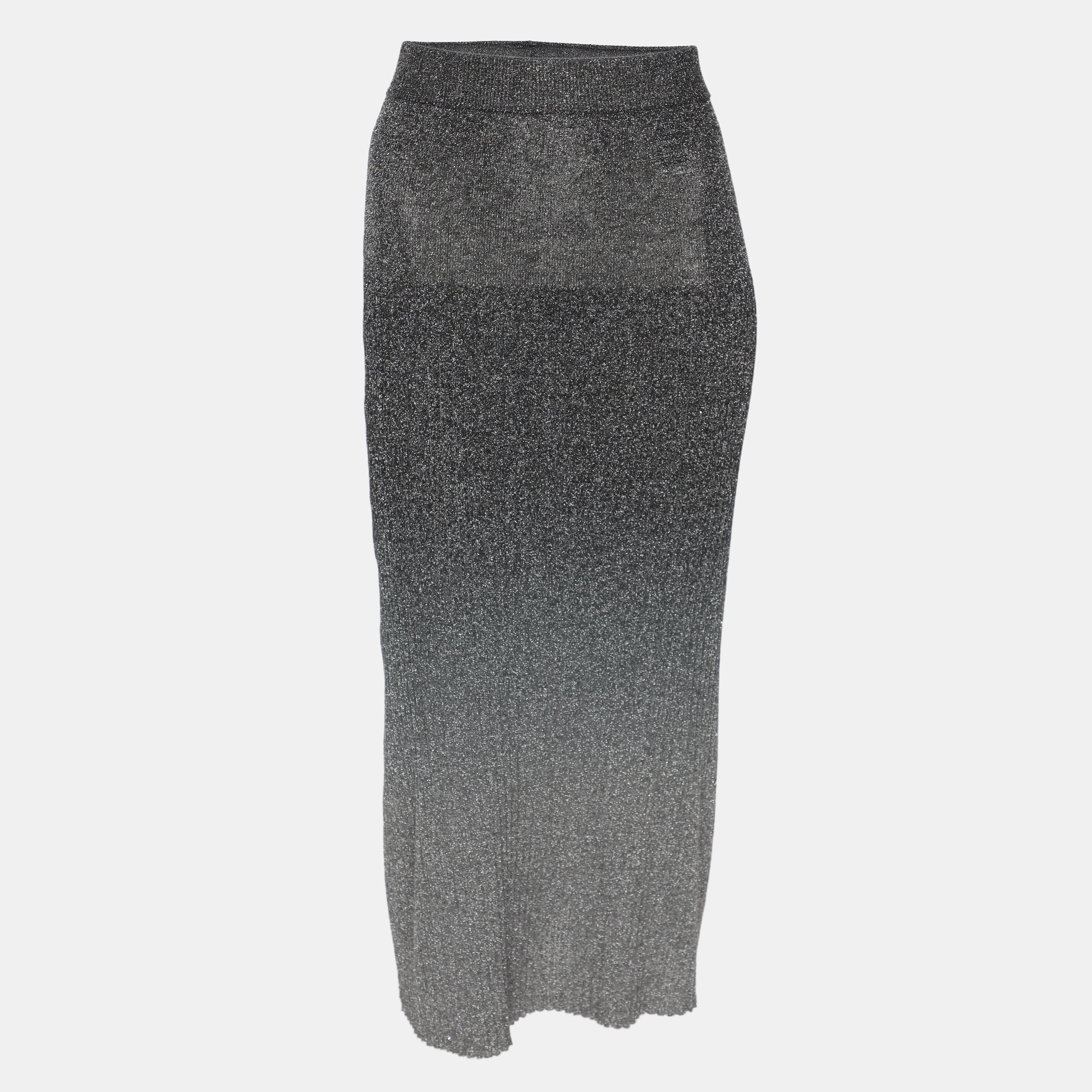 Joseph Metallic Grey Lurex Knit Dip Dye Midi Skirt XS