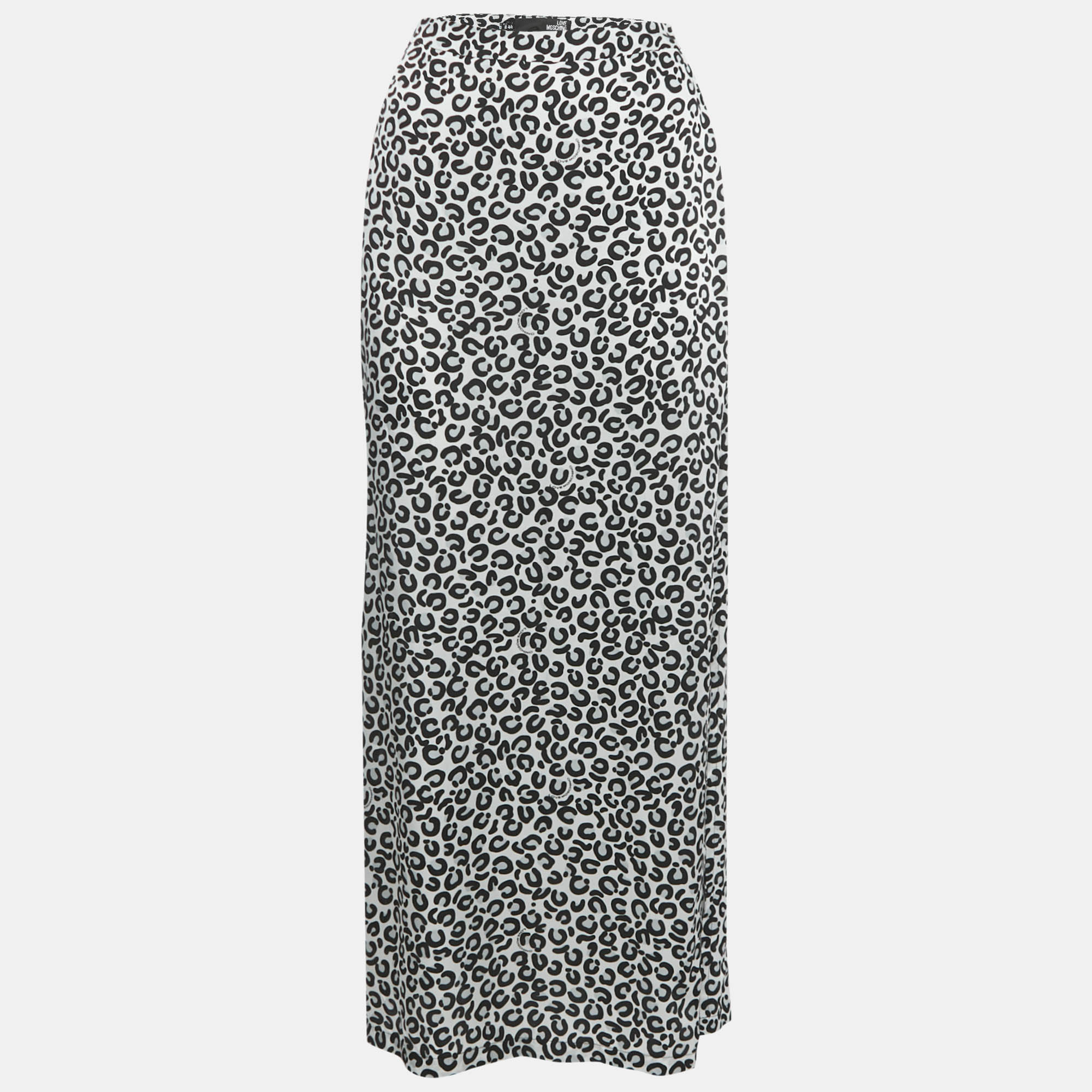Love Moschino Monogram Leopard Print Crepe Maxi M