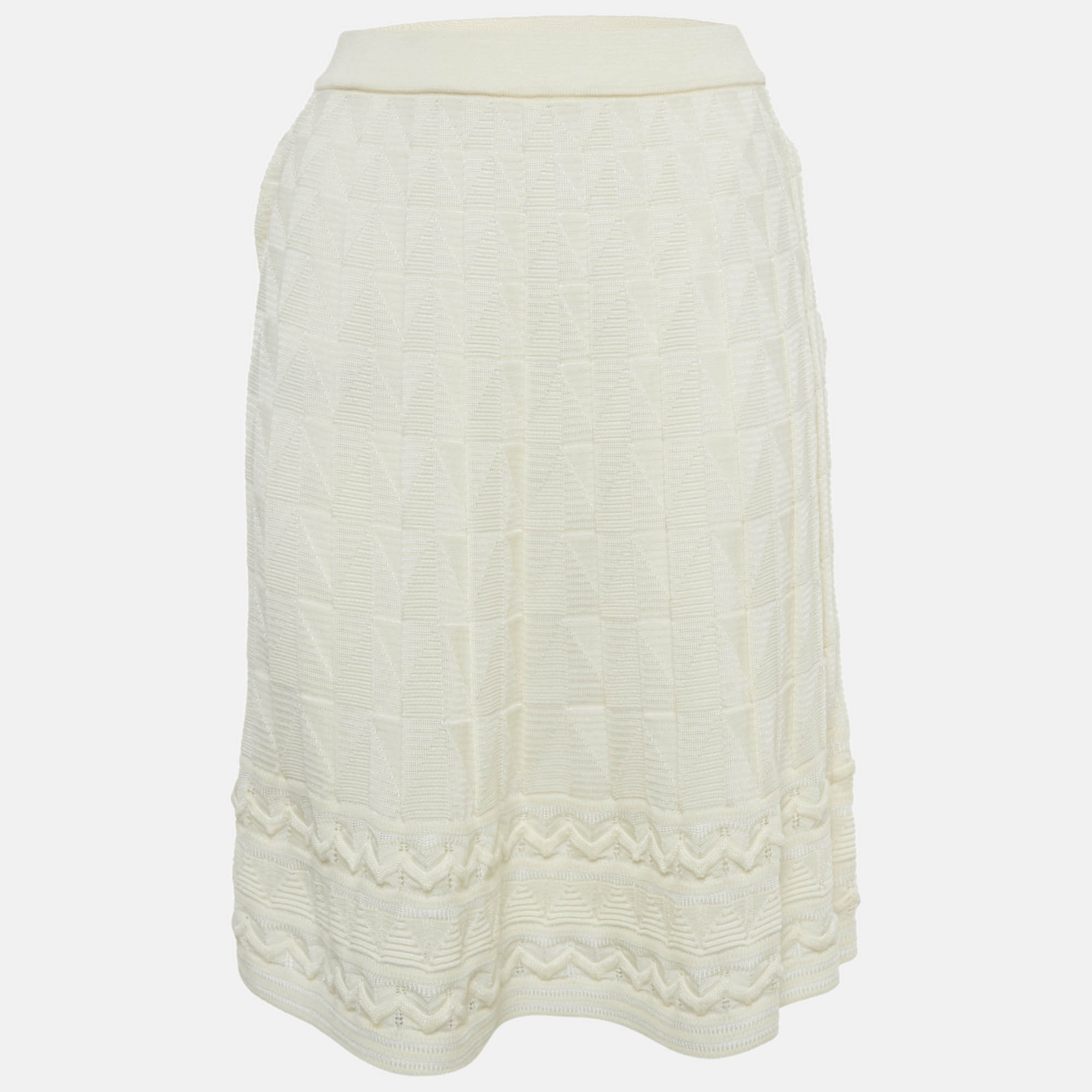 M Missoni Cream Wool Blend Patterned Knit Short Skirt S