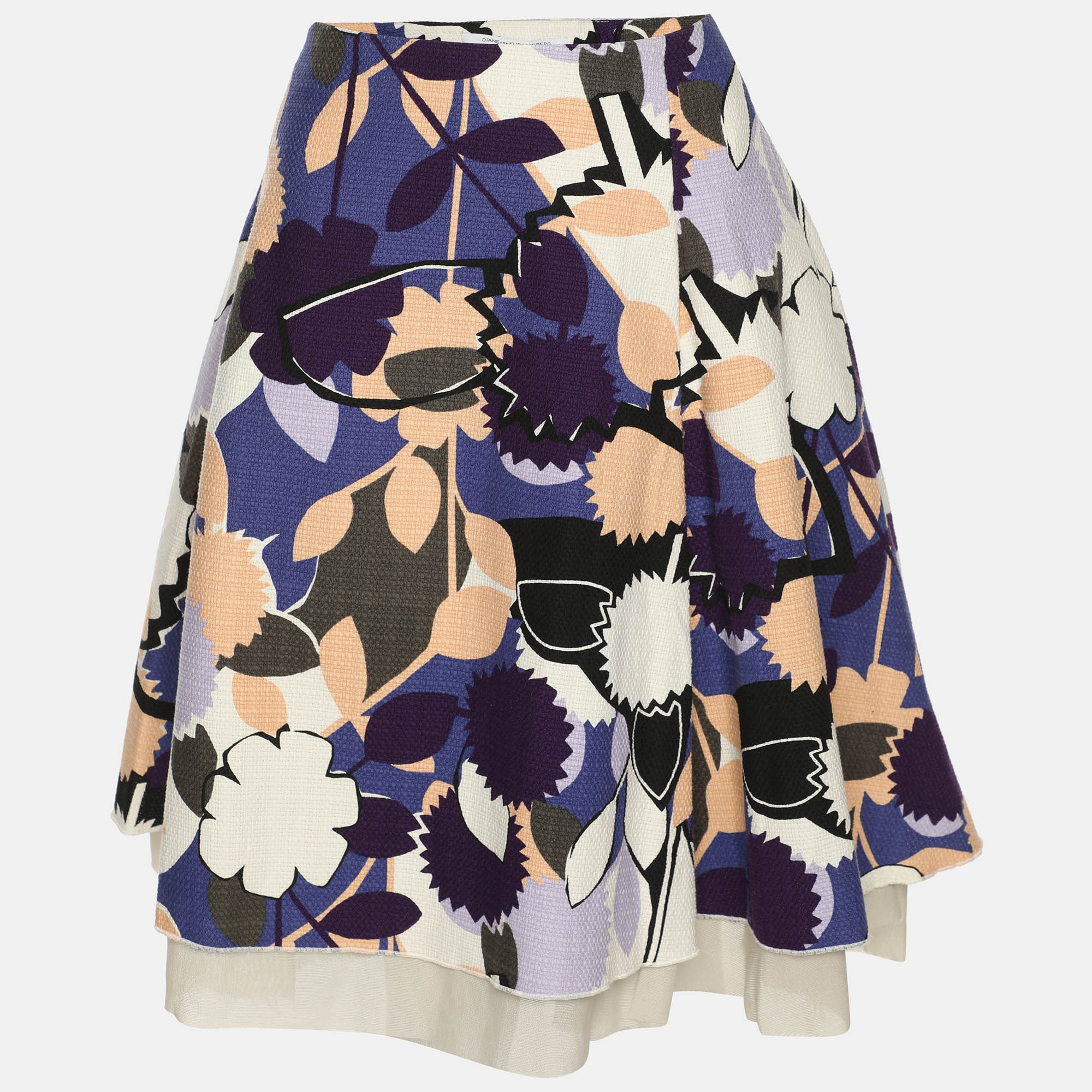 Diane Von Furstenberg Multicolor Printed Canvas Adella Midi Skirt M