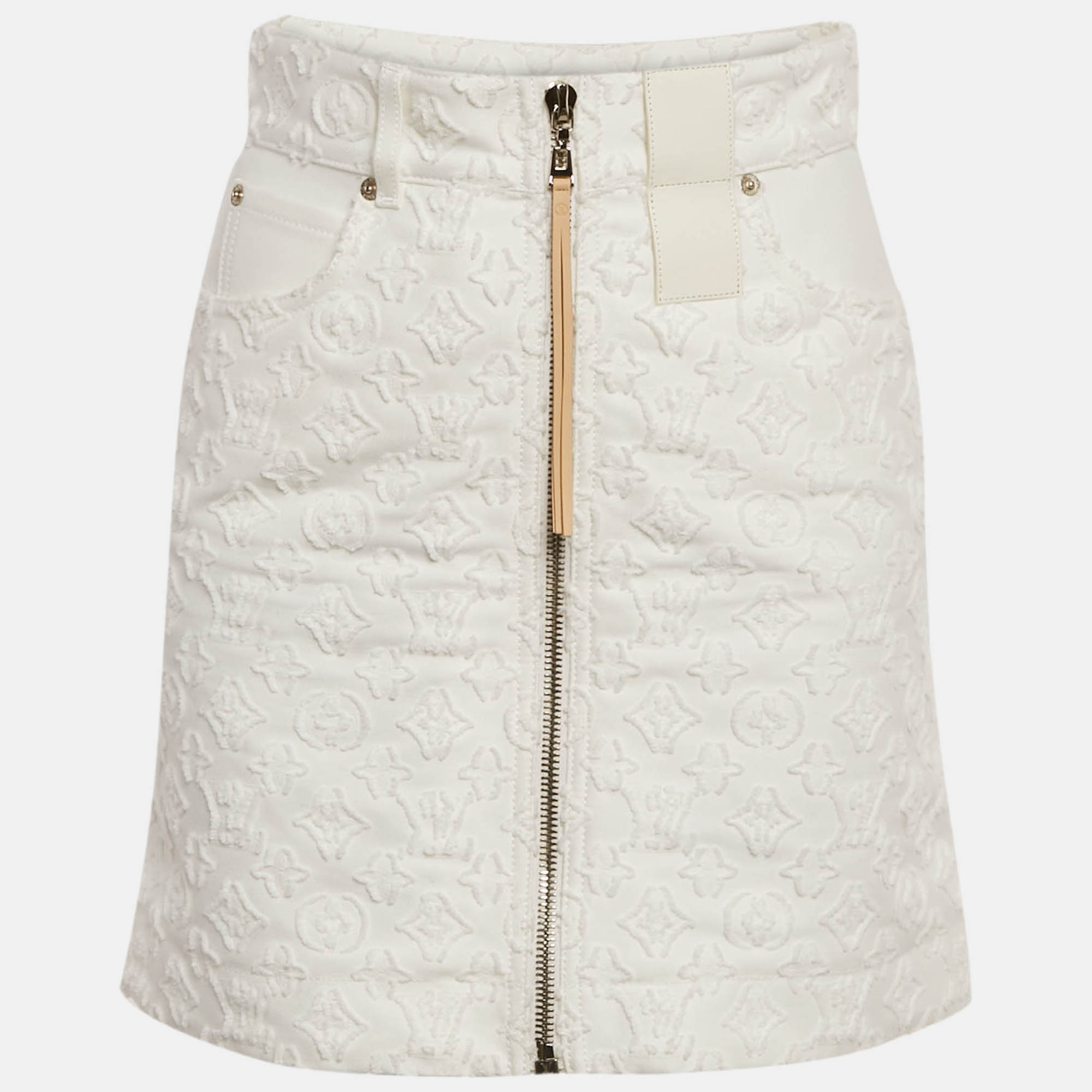 Louis Vuitton White Fil Coupe Denim Mini Skirt S