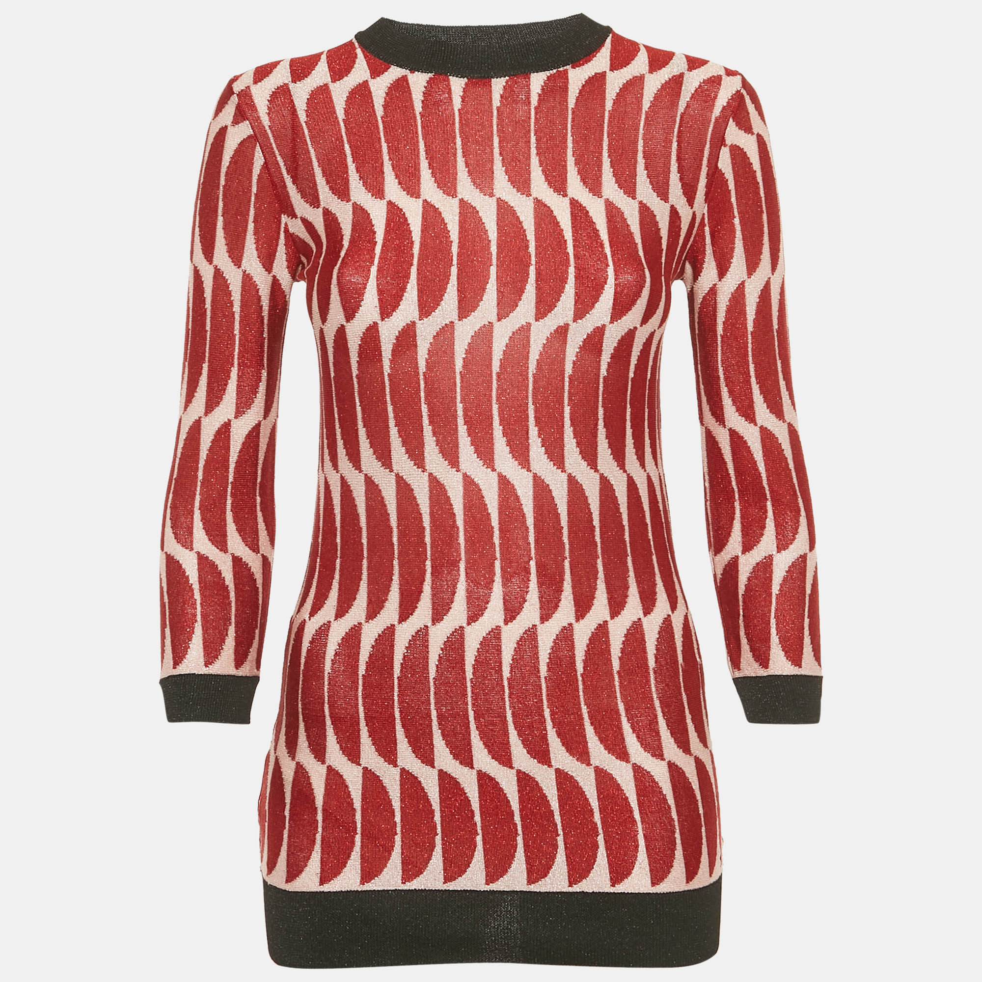 Marni Red/Pink Patterned Lurex Knit Sheer Jumper S