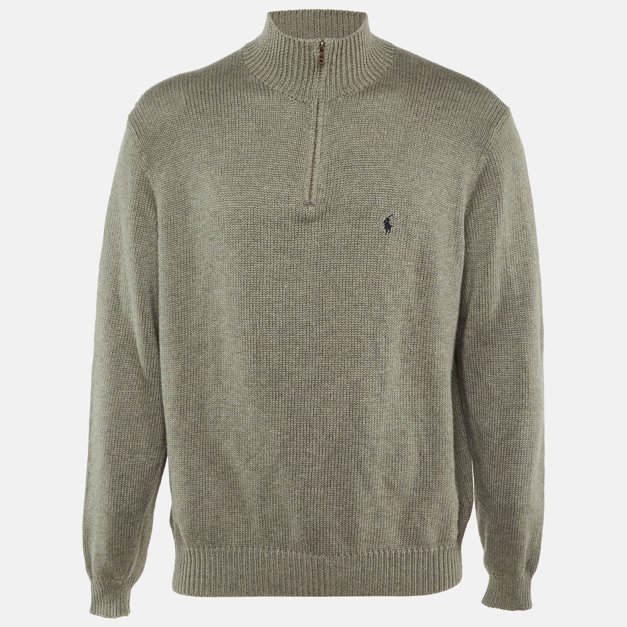 Polo Ralph Lauren Grey Cotton Knit High Neck Sweater L