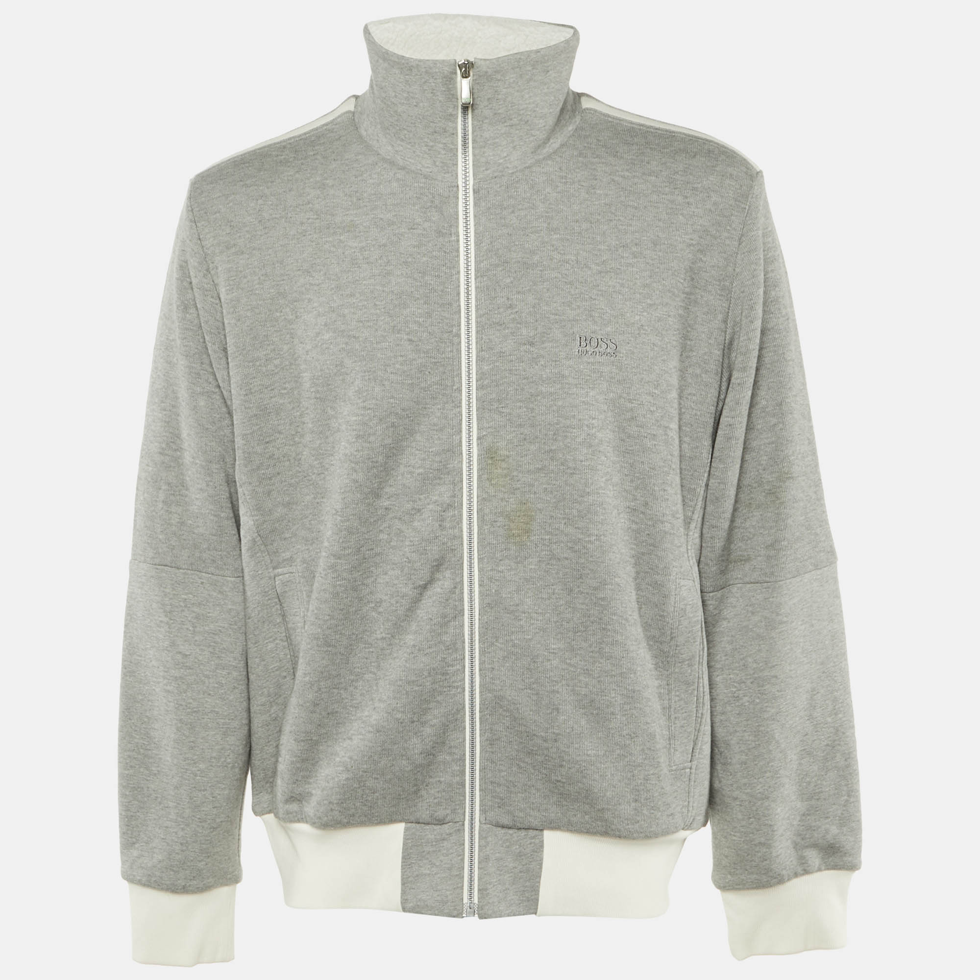 Boss By Hugo Boss Grey Cotton Knit Zip Front Sweater L