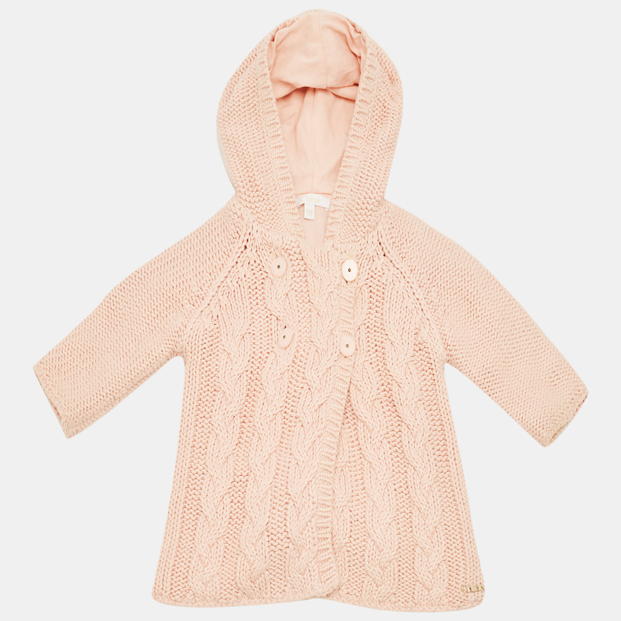 Chlo&eacute; Kids Pink Cable Knit Hooded Sweater 6M Chloe