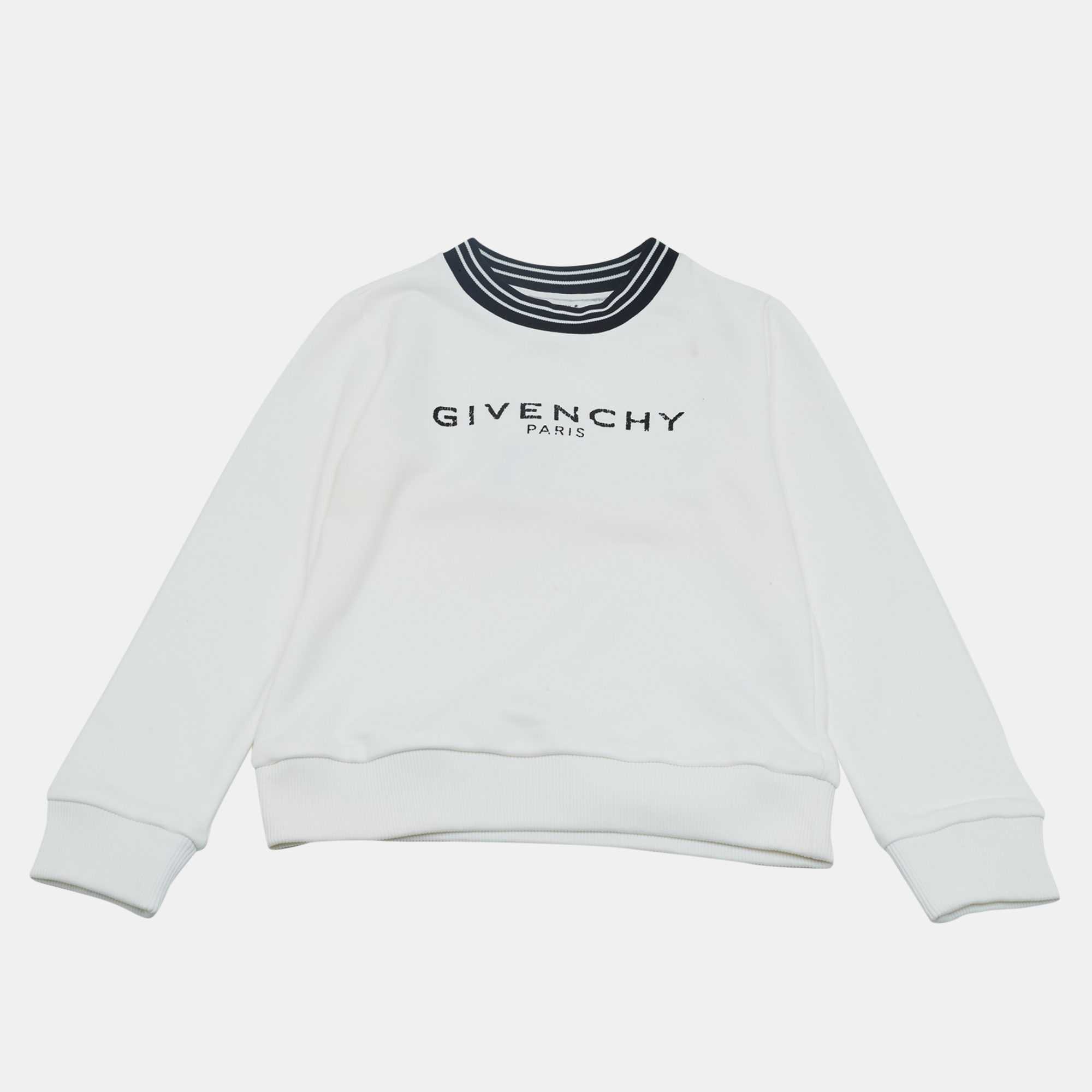 Givenchy Kids White Logo Cotton Blend Striped Collar Sweater 6 Yrs