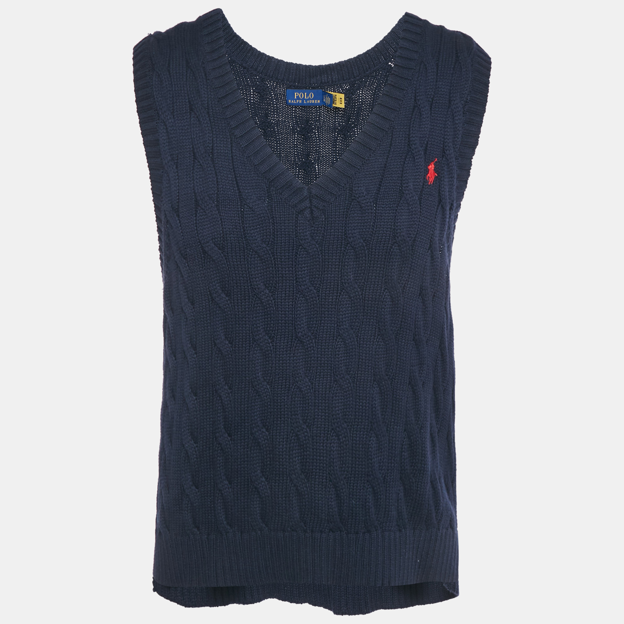 Polo Ralph Lauren Navy Blue Cable Knit V-Neck Vest L