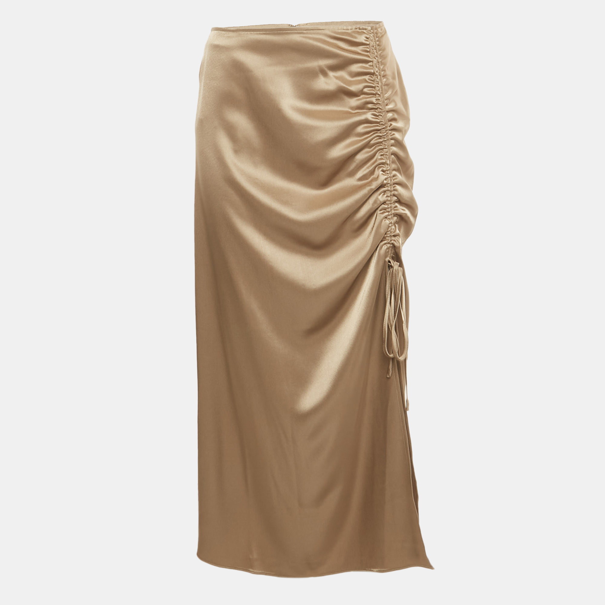 Polo Ralph Lauren Brown Satin Ruched Midi Skirt M