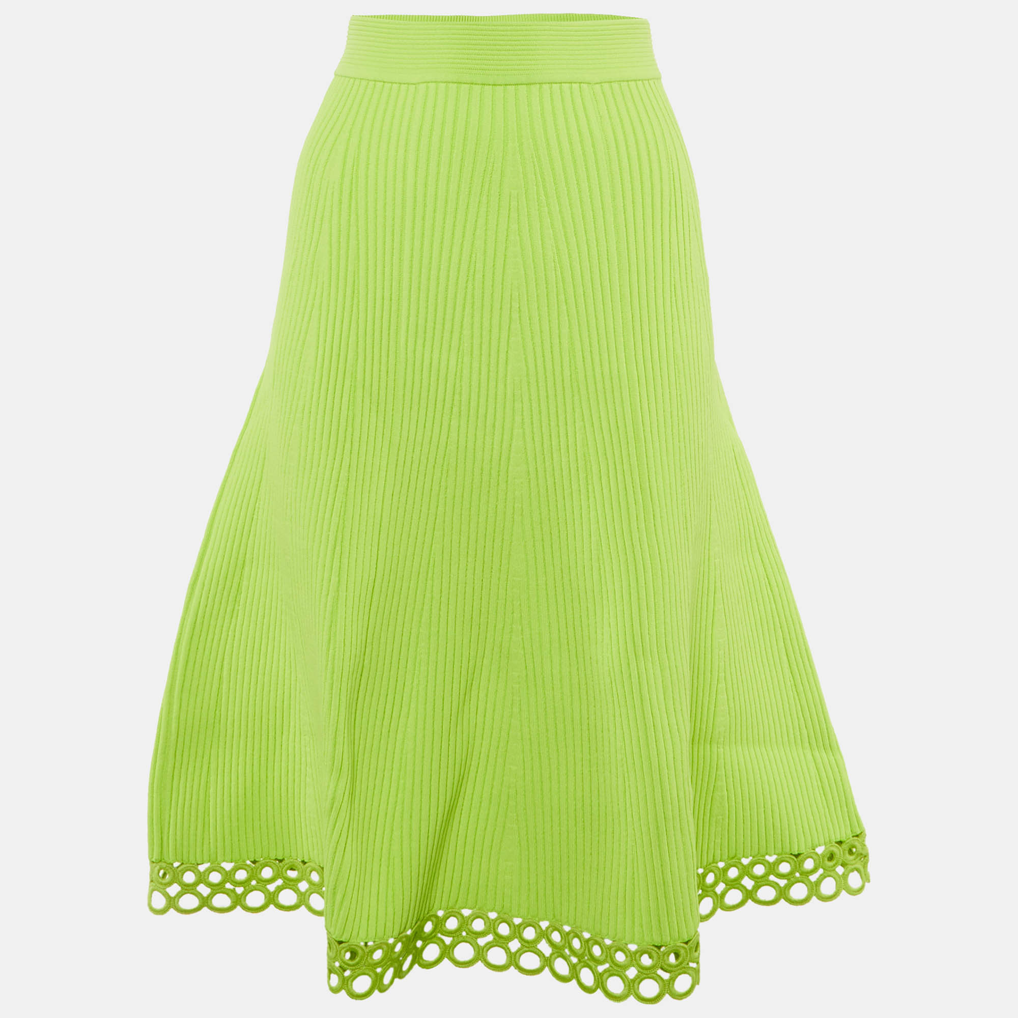 Jonathan Simkhai Lime Green Ribbed A-line Midi Skirt XS