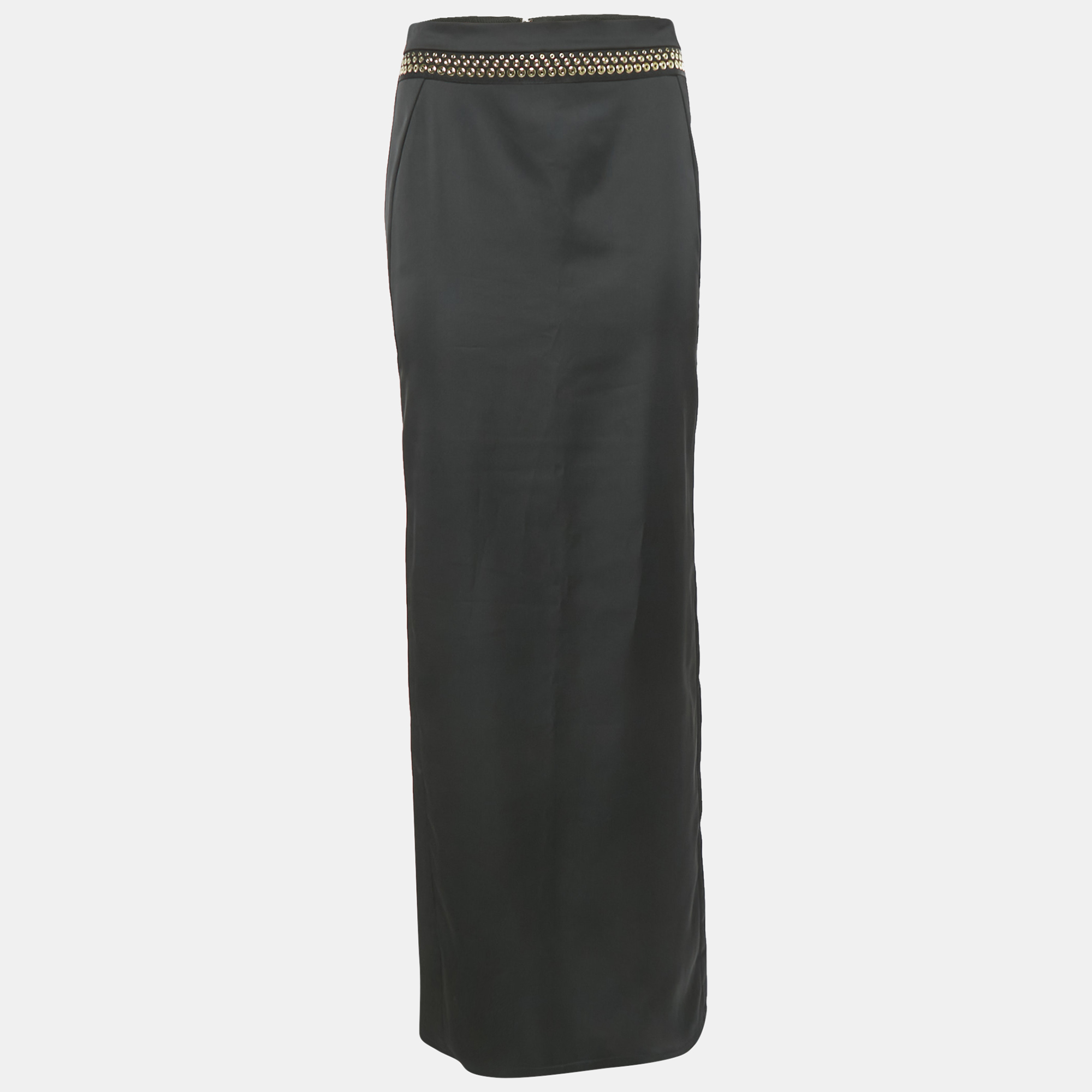 Just Cavalli Black Satin Grommet Detail Maxi Skirt M