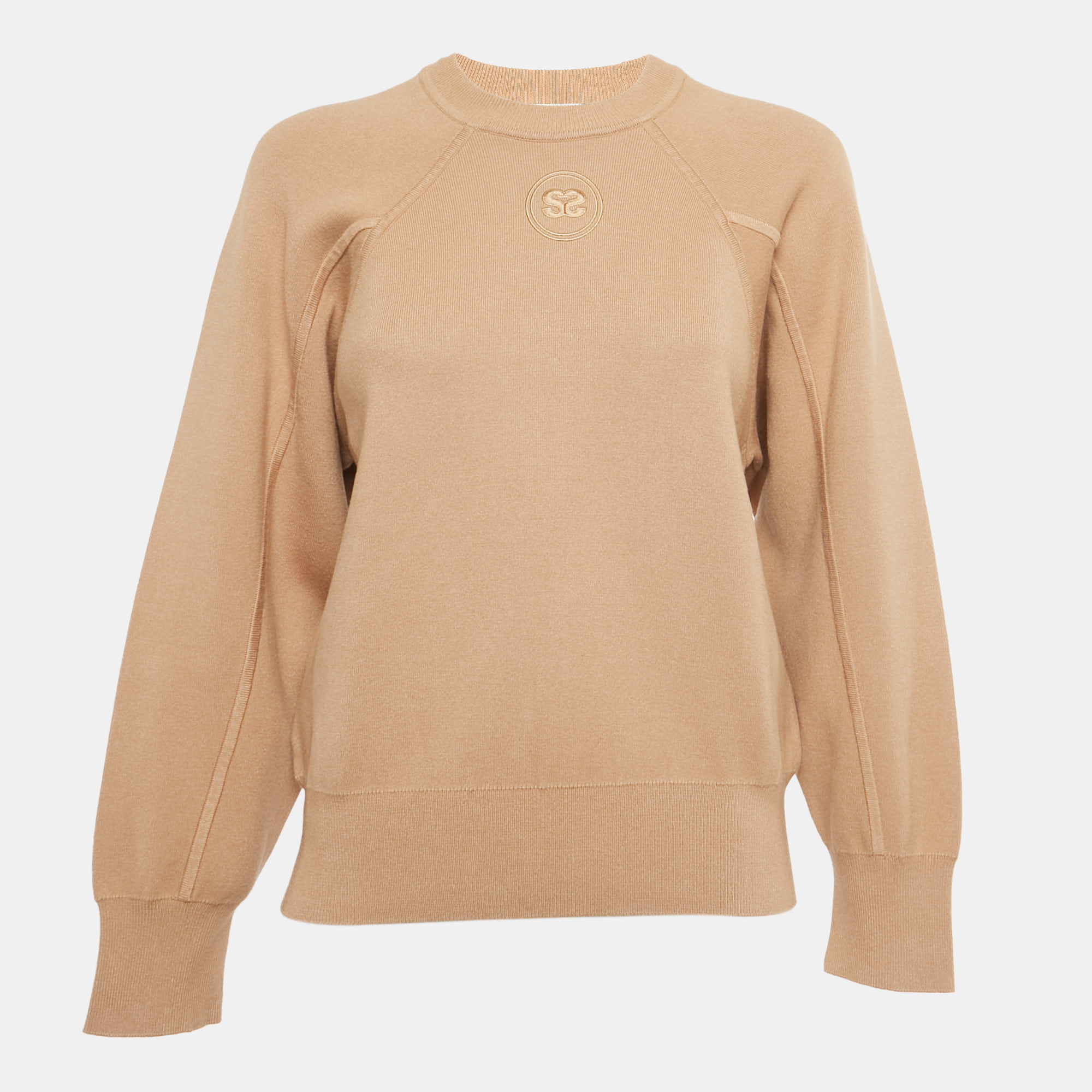 Sandro Beige Stretch Cotton Crewneck Sweater XS