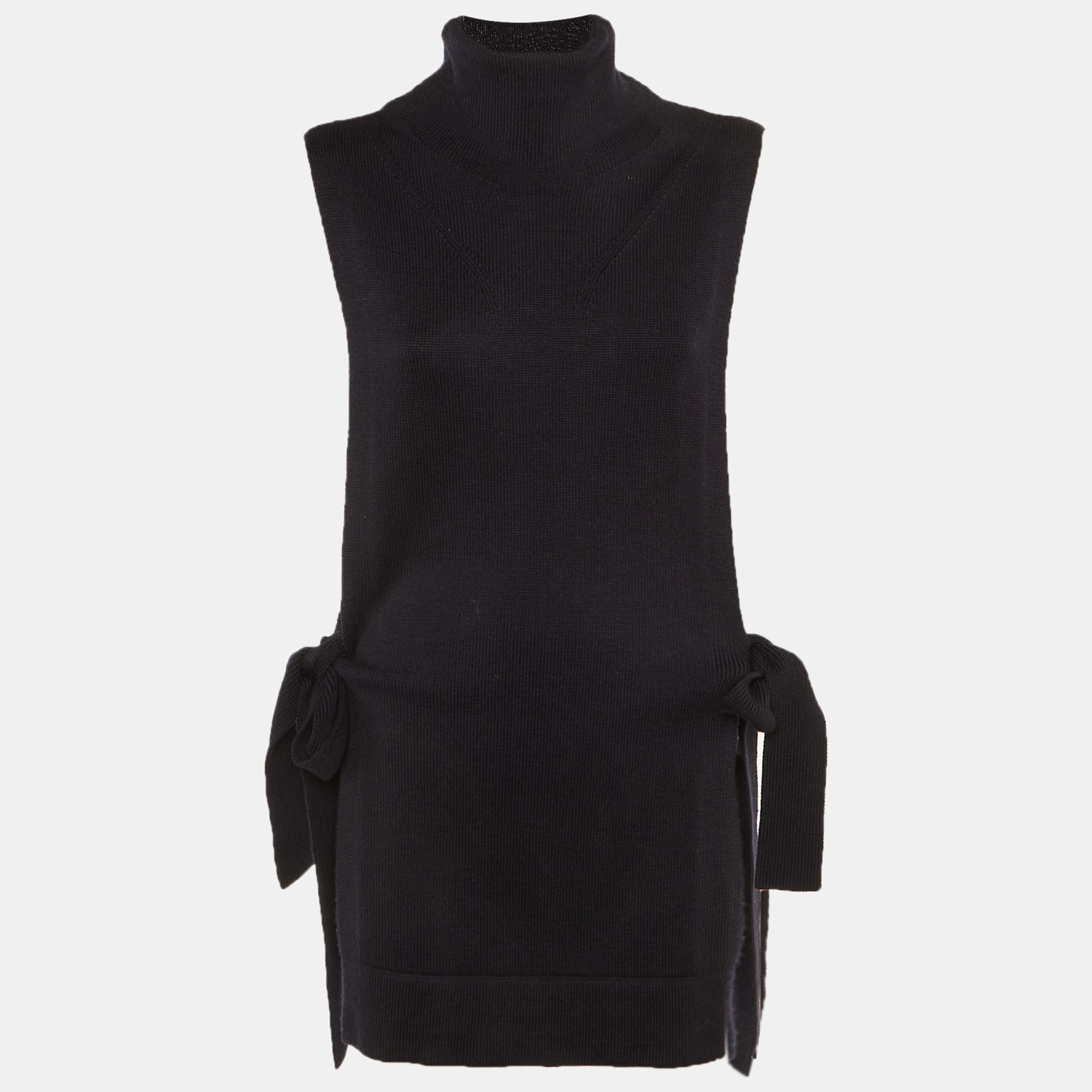 Victoria Victoria Beckham Navy Blue Wool Turtle Neck Side Tie Sweater Vest M