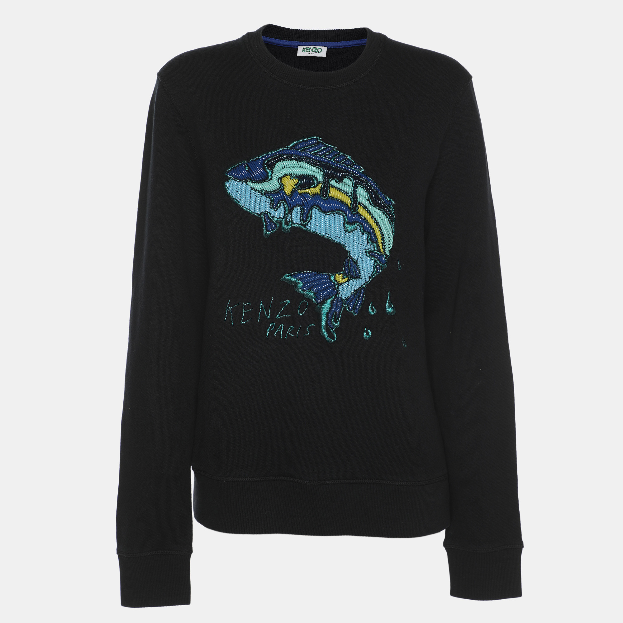 Kenzo Dark Navy Fish Embroidered Jersey Sweater S