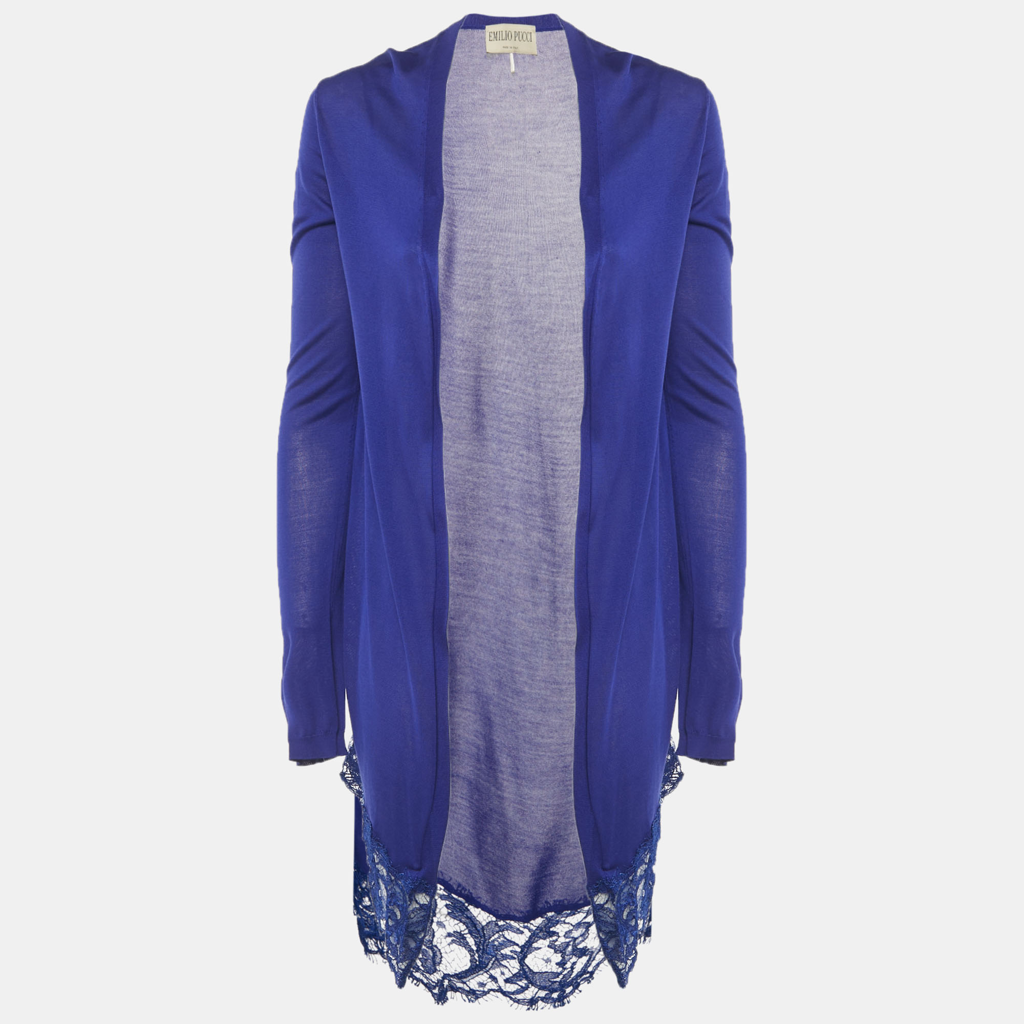 Emilio Pucci Blue Lace Trim Knit Cardigan XS