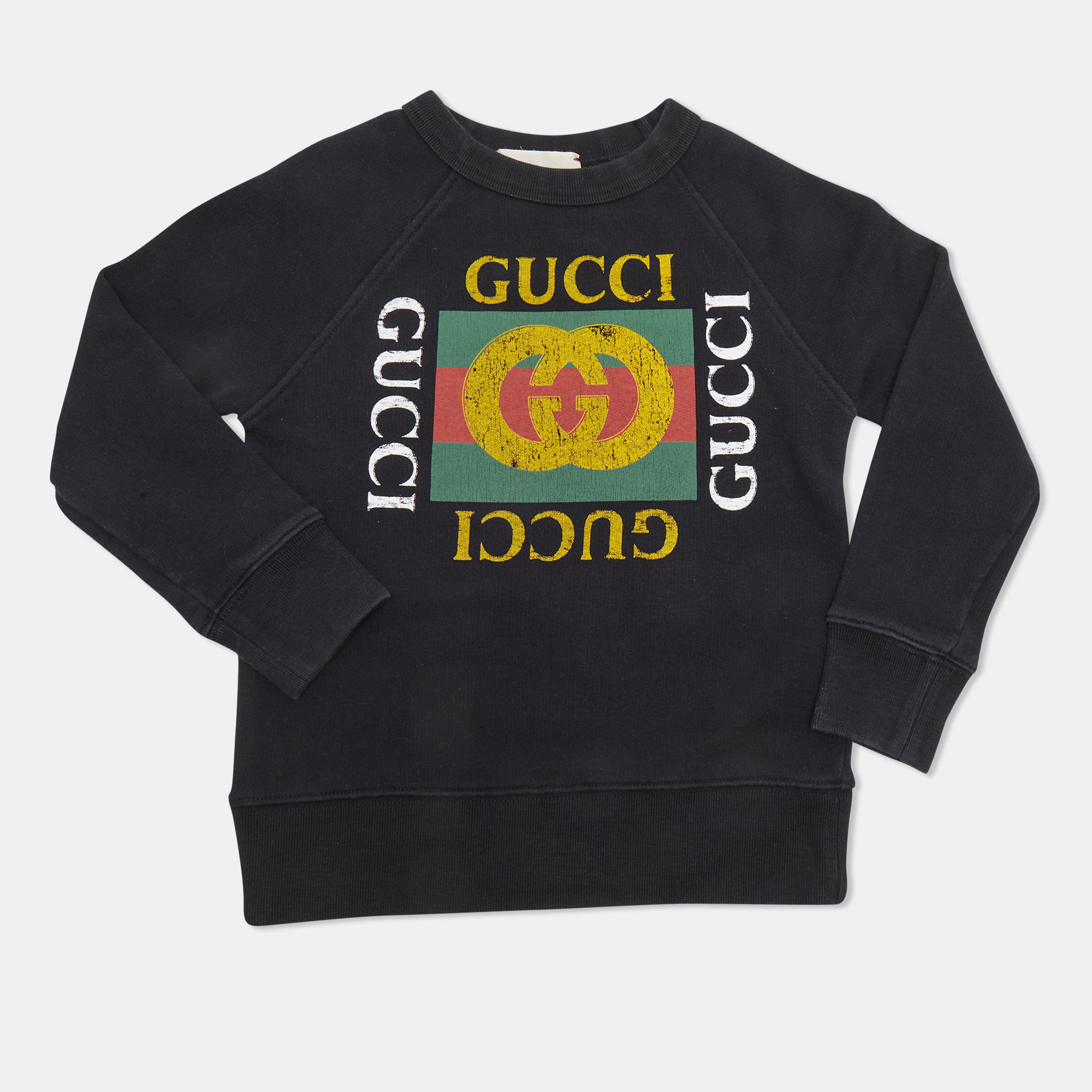 Gucci Kids Black Logo Print Cotton Sweater 4Yrs