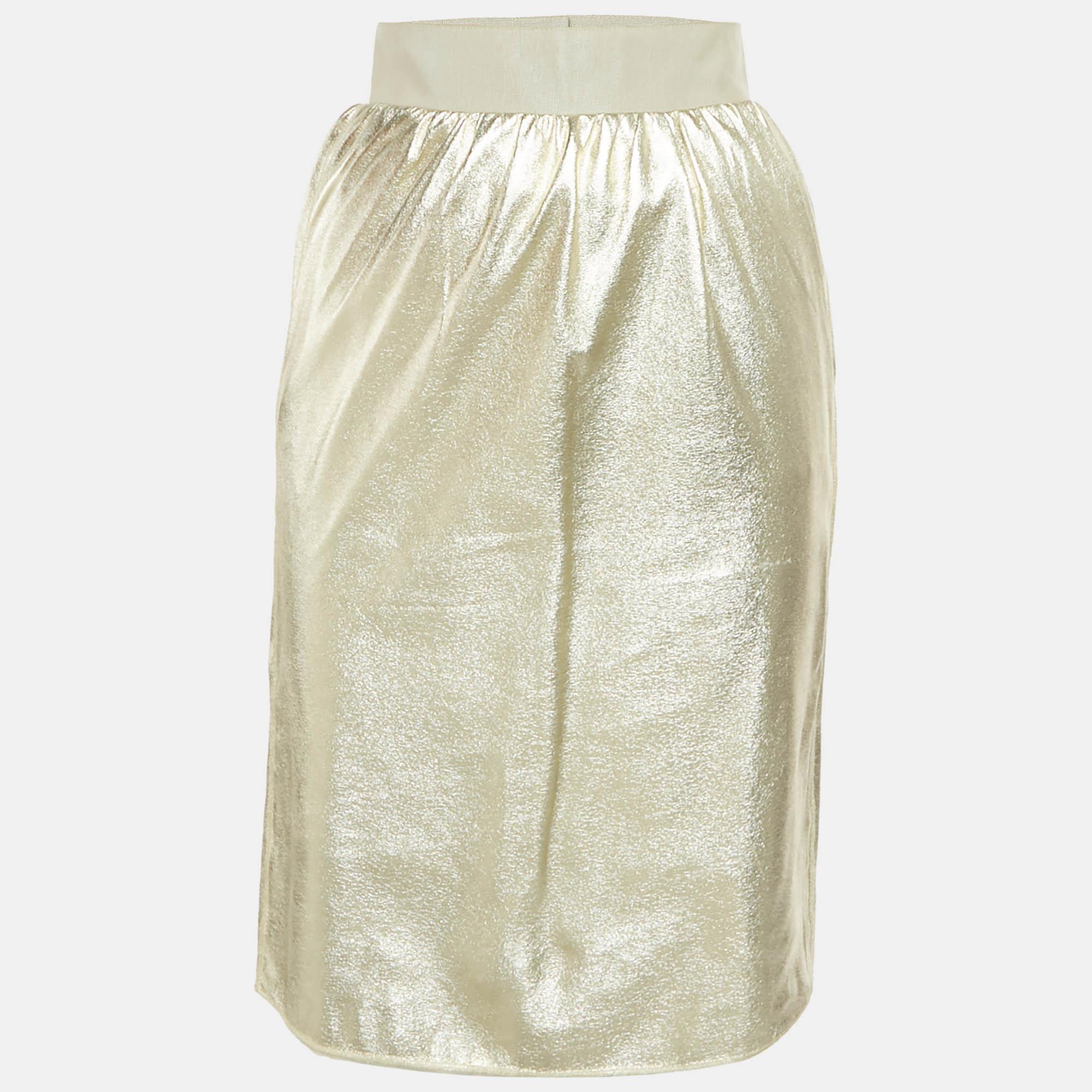 Dolce & Gabbana Metallic Gold Faux Leather Pencil Skirt XS