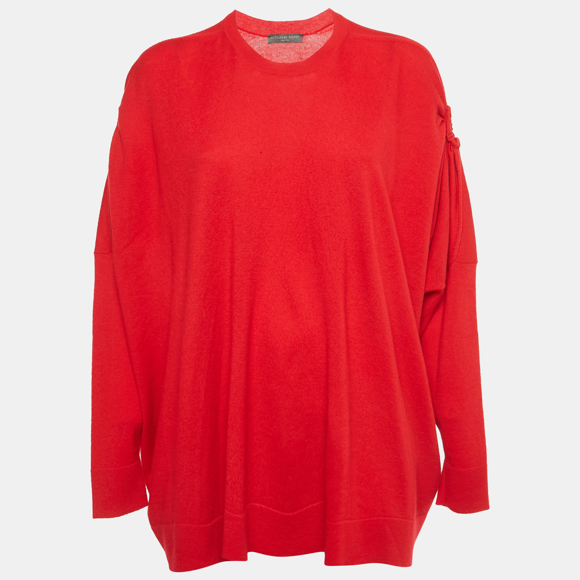 Alexander McQueen Red Wool Knit Ruche Sleeve Sweater S