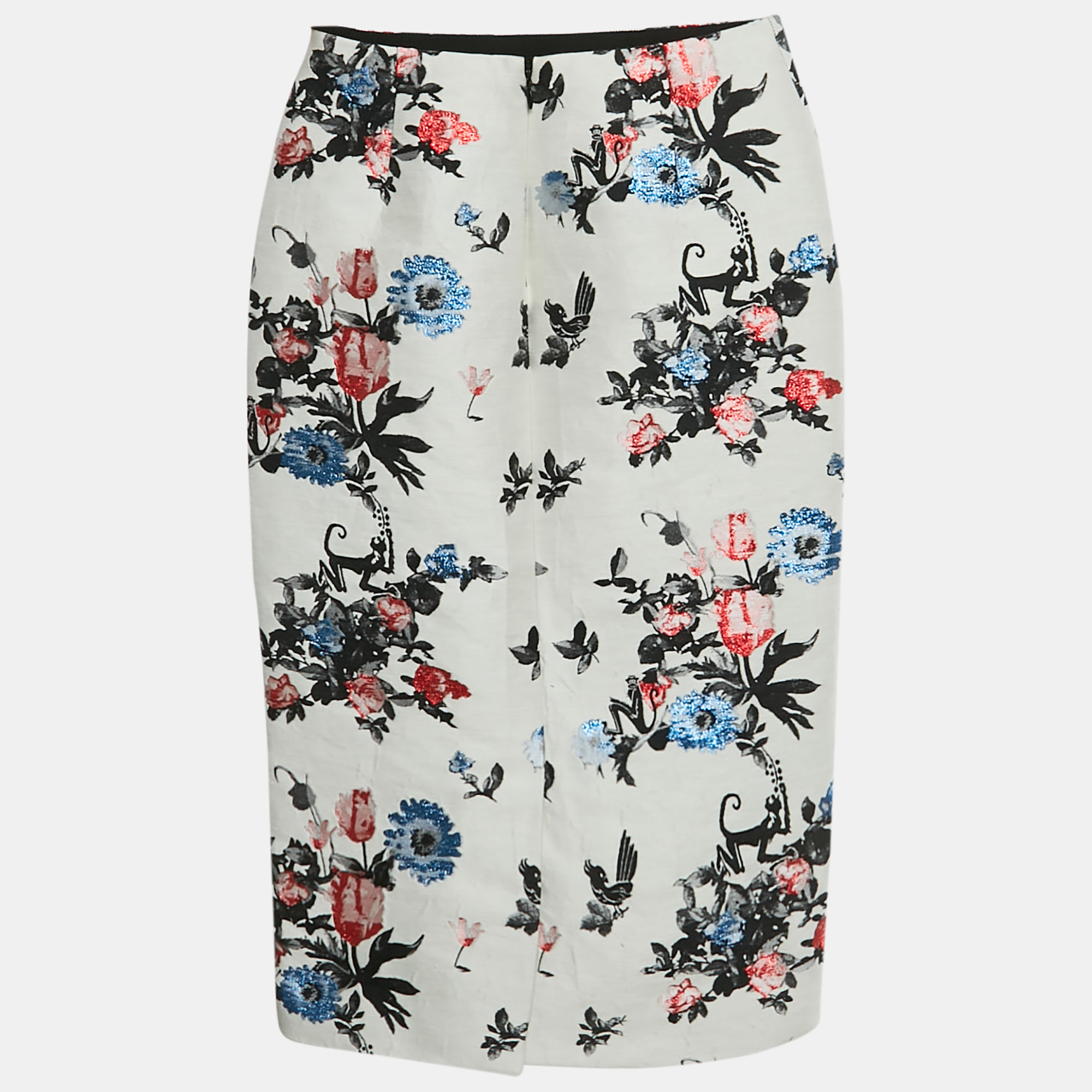 Valentino White Floral Jacquard Pencil Skirt S