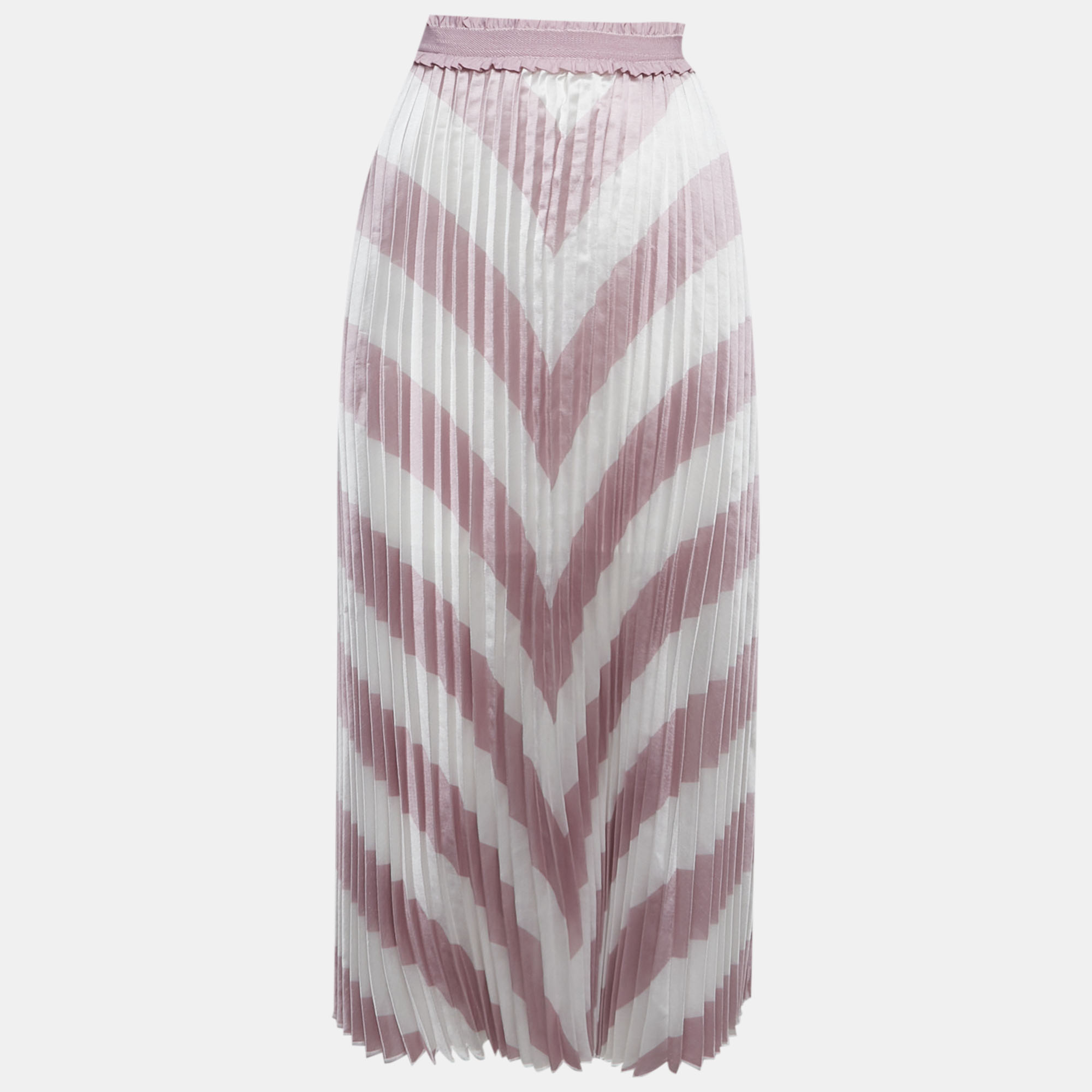Maje White/Pink Striped Plisse Midi Skirt S