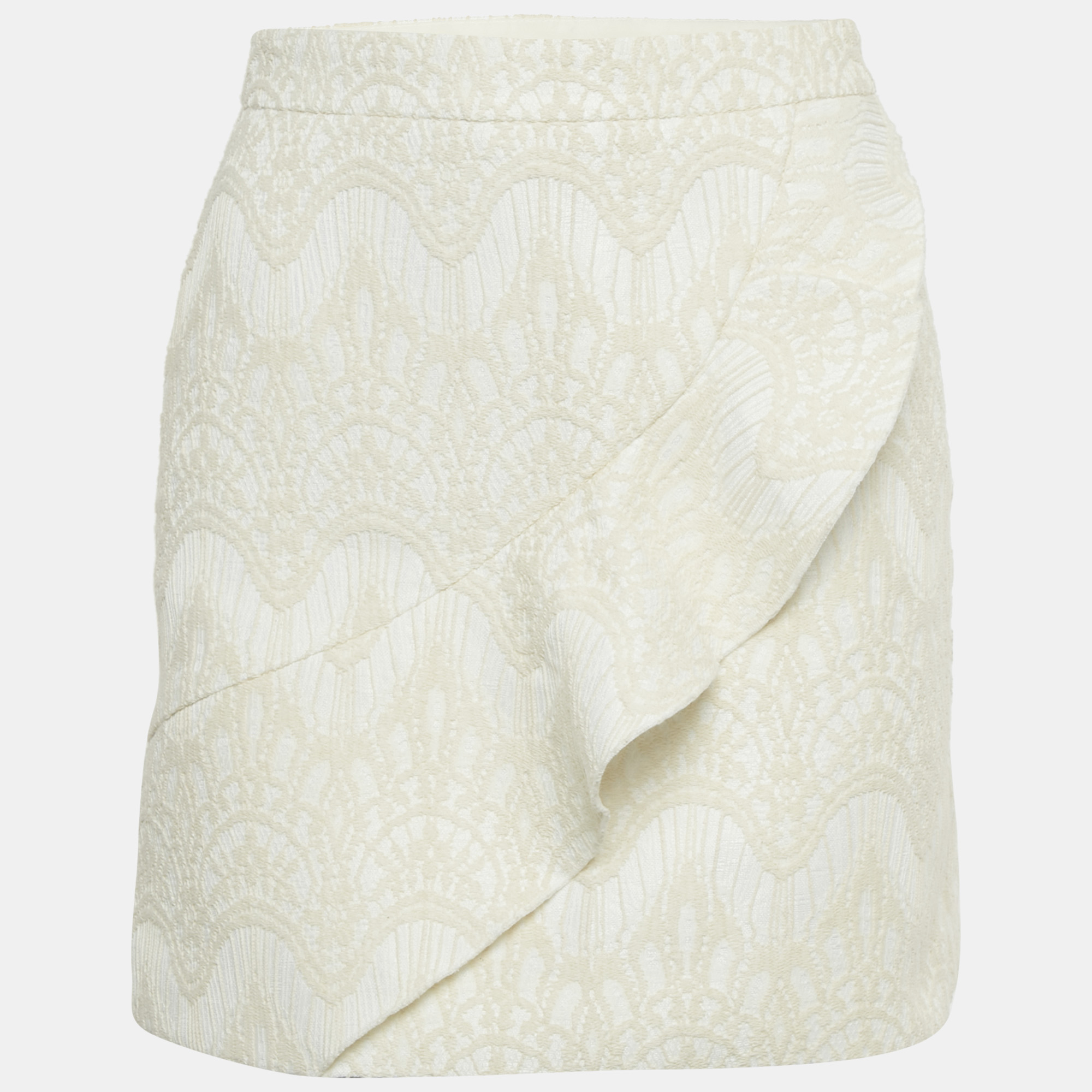 Maje Cream Jacquard Ruffled Mini Skirt S