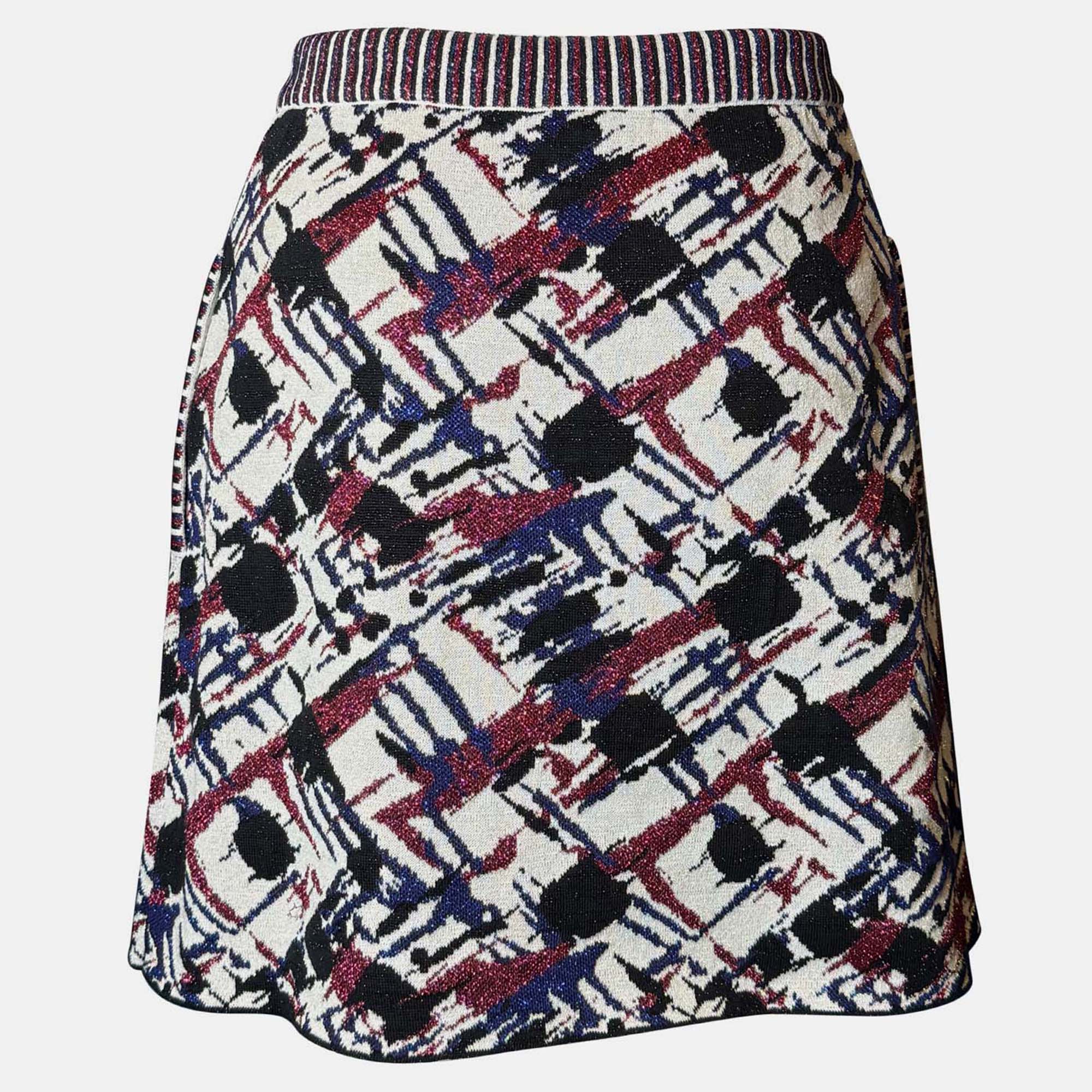 Chanel Multicolor Metallic Print Mini Skirt Size S Women's Skirt