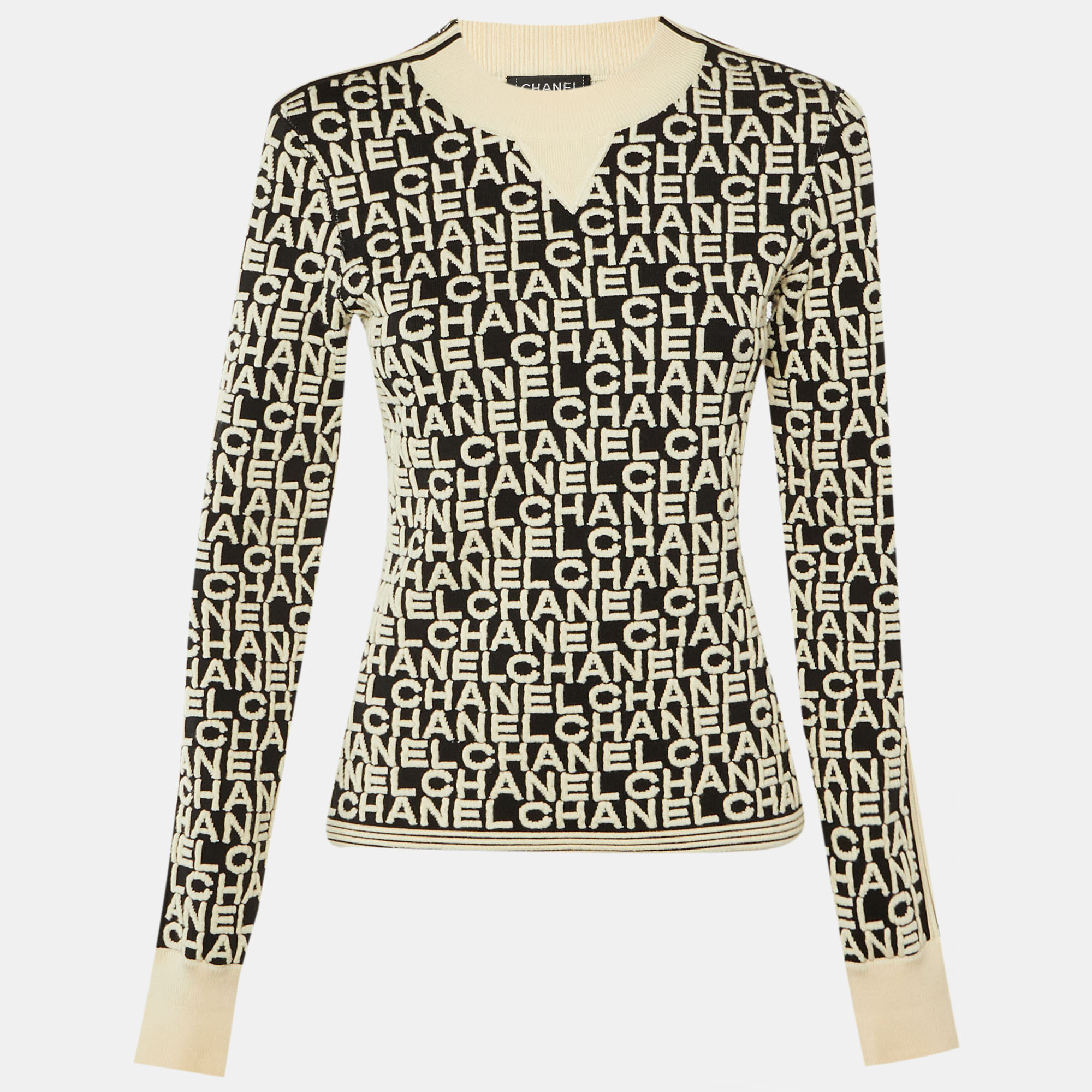 Chanel Monochrome Logo Jacquard Wool Blend Sweater M