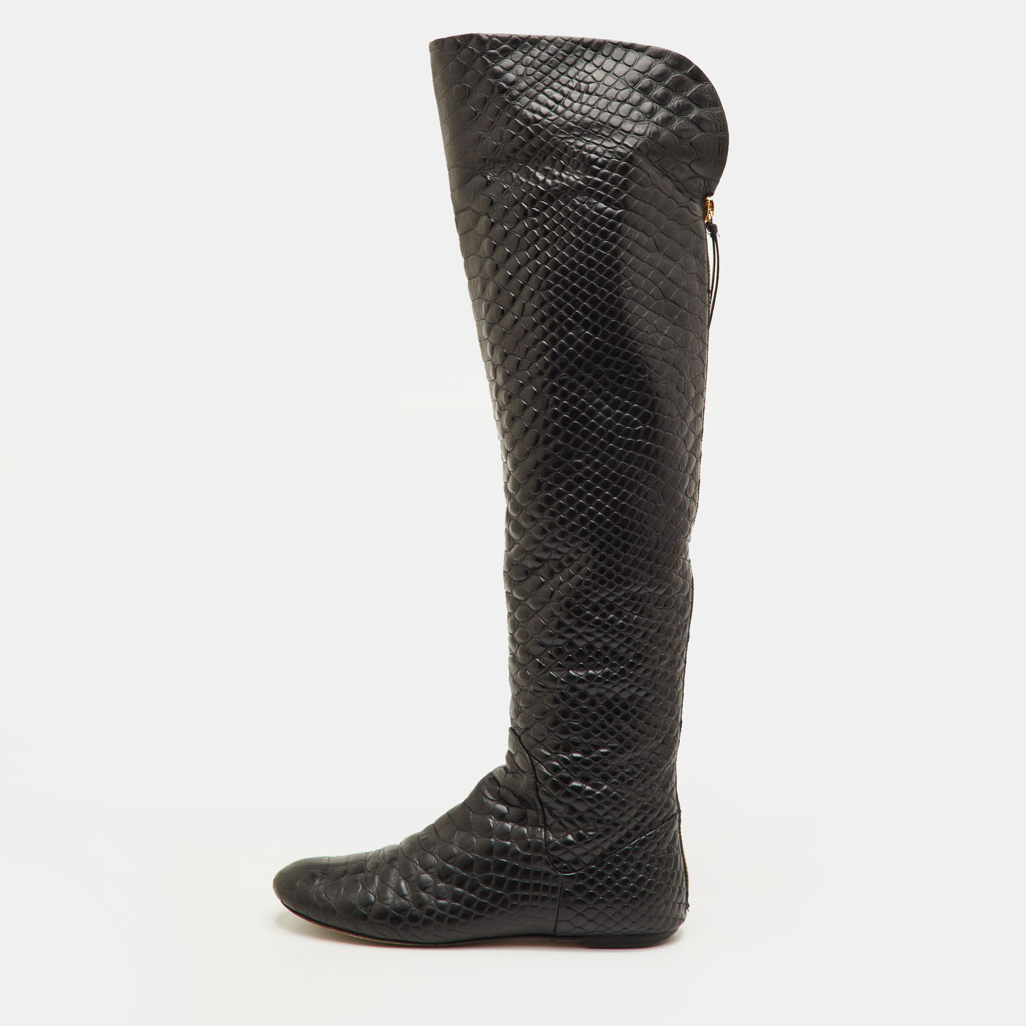 Giuseppe Zanotti Size 38.5 Black Snakeskin Embossed Leather Over The Knee Boots