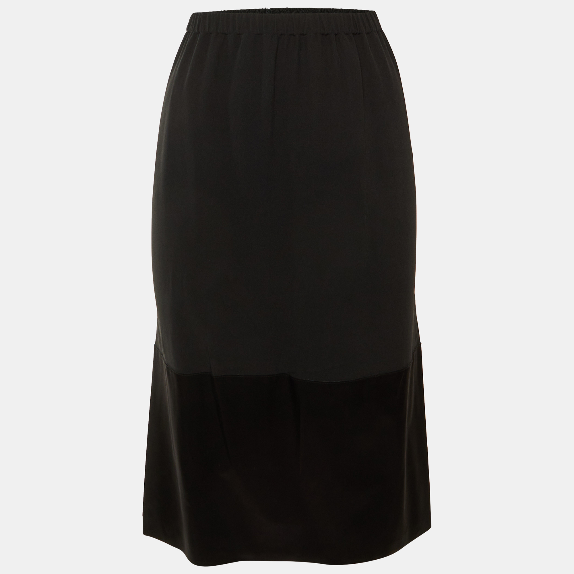 Celine Black Crepe Paneled Midi Skirt M