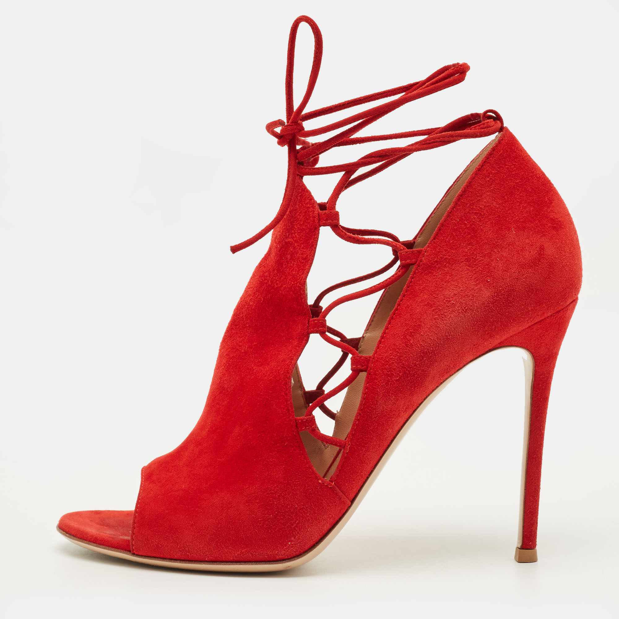Gianvito Rossi Size 41 Red Suede Lace Up Ankle Booties