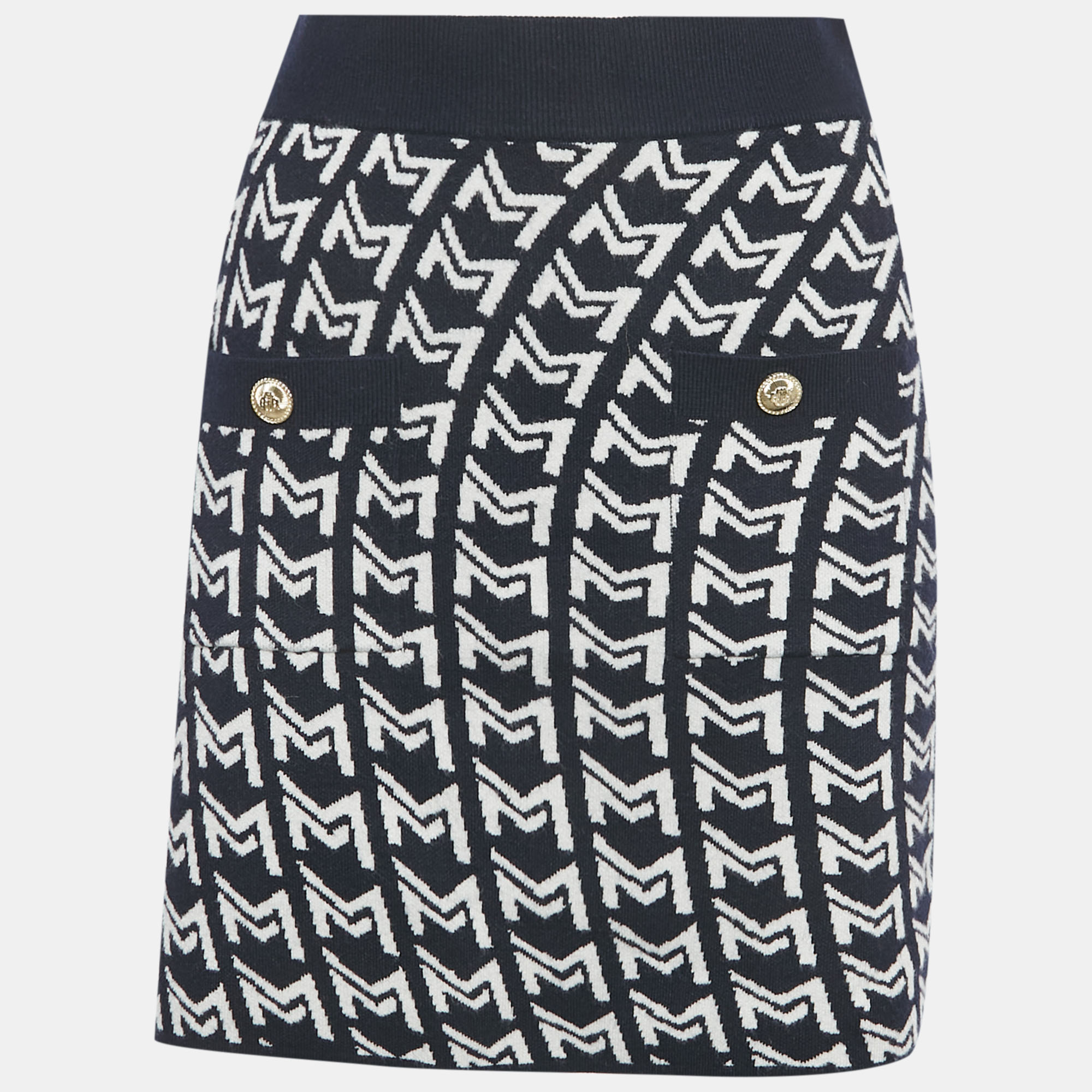 Maje Blue Monogram Jacquard Knit Mini Skirt M