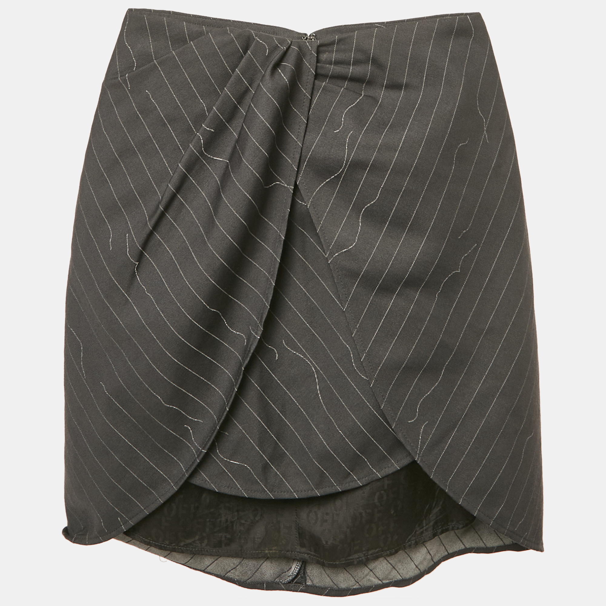 Off-White Grey Pinstripe Layered Mini Skirt S