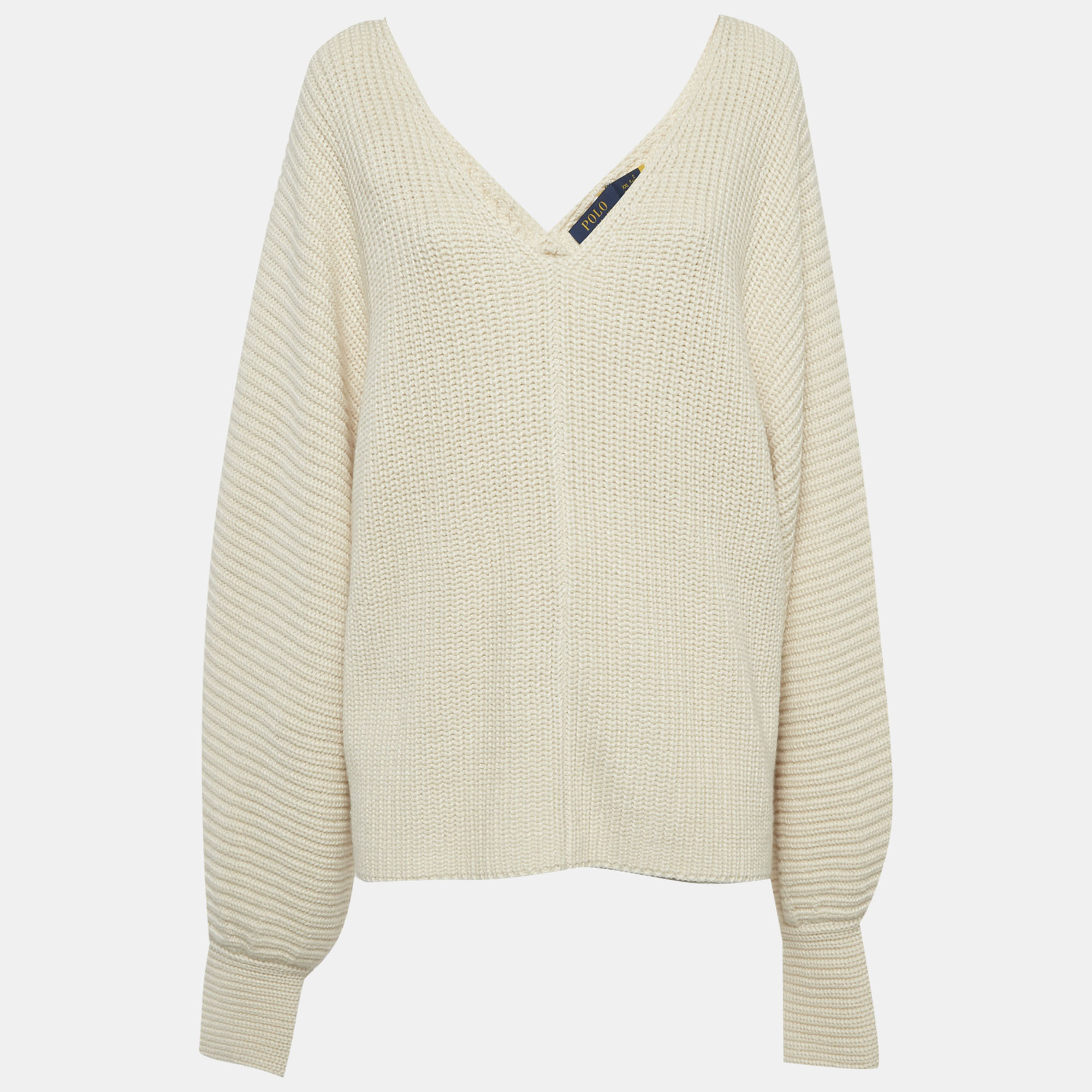Polo Ralph Lauren Beige Rib Knit V-Neck Sweater XXL