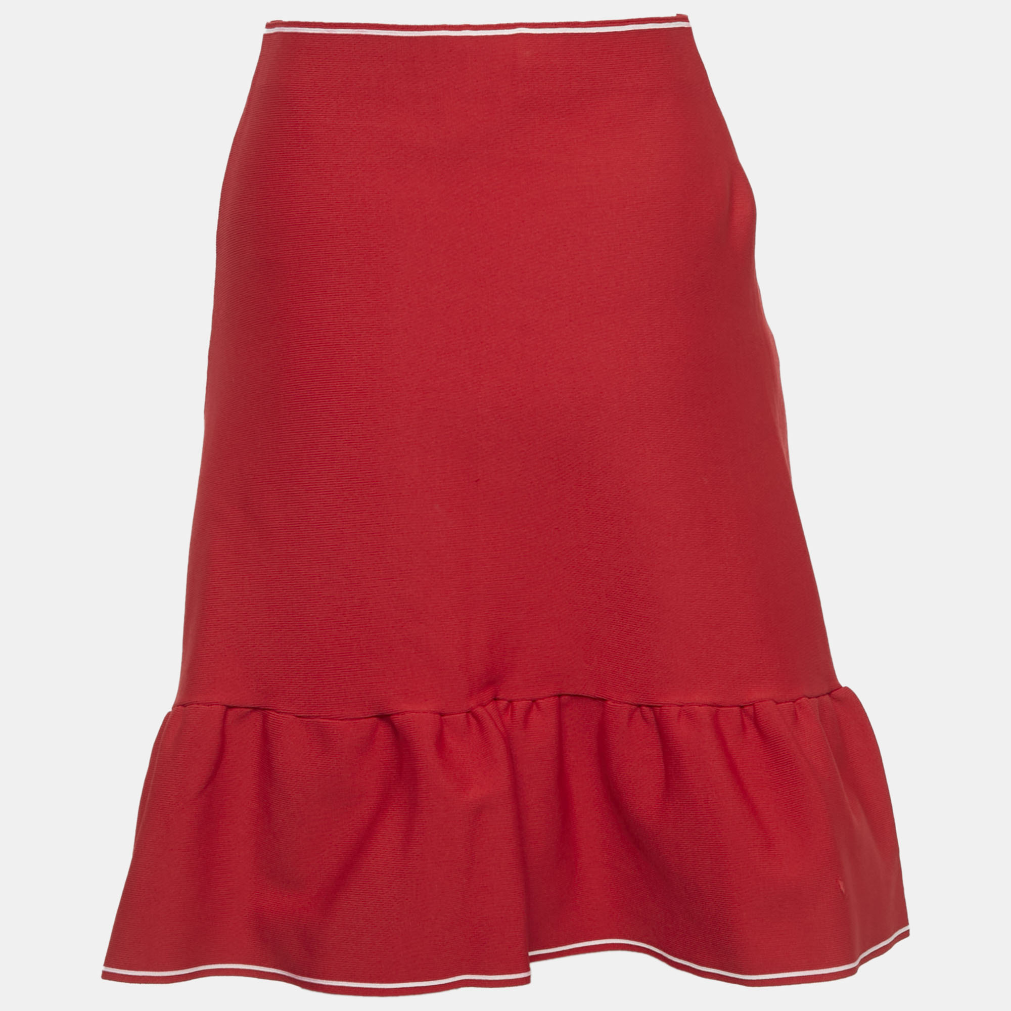 Sandro Red Stretch Knit Ruffled Mini Skirt S