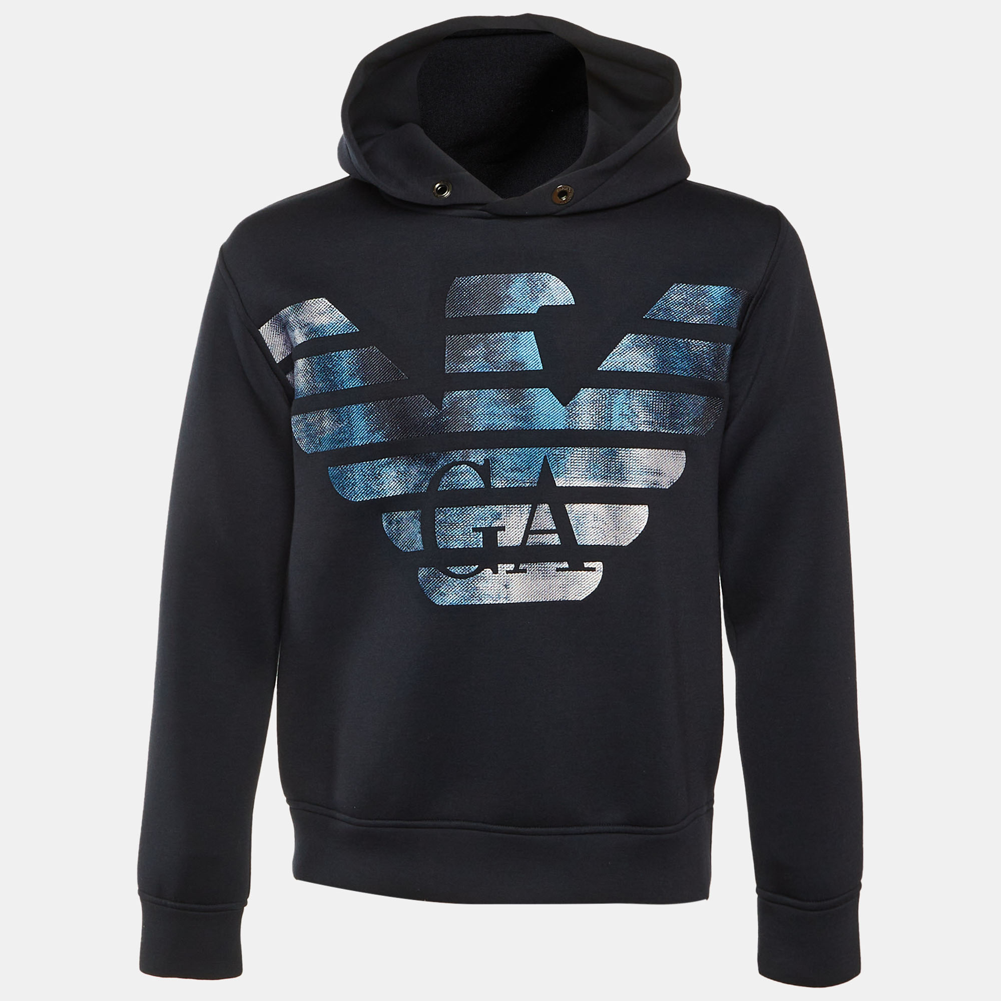 Emporio Armani Midnight Blue Jersey Logo Embroidered Hoodie S
