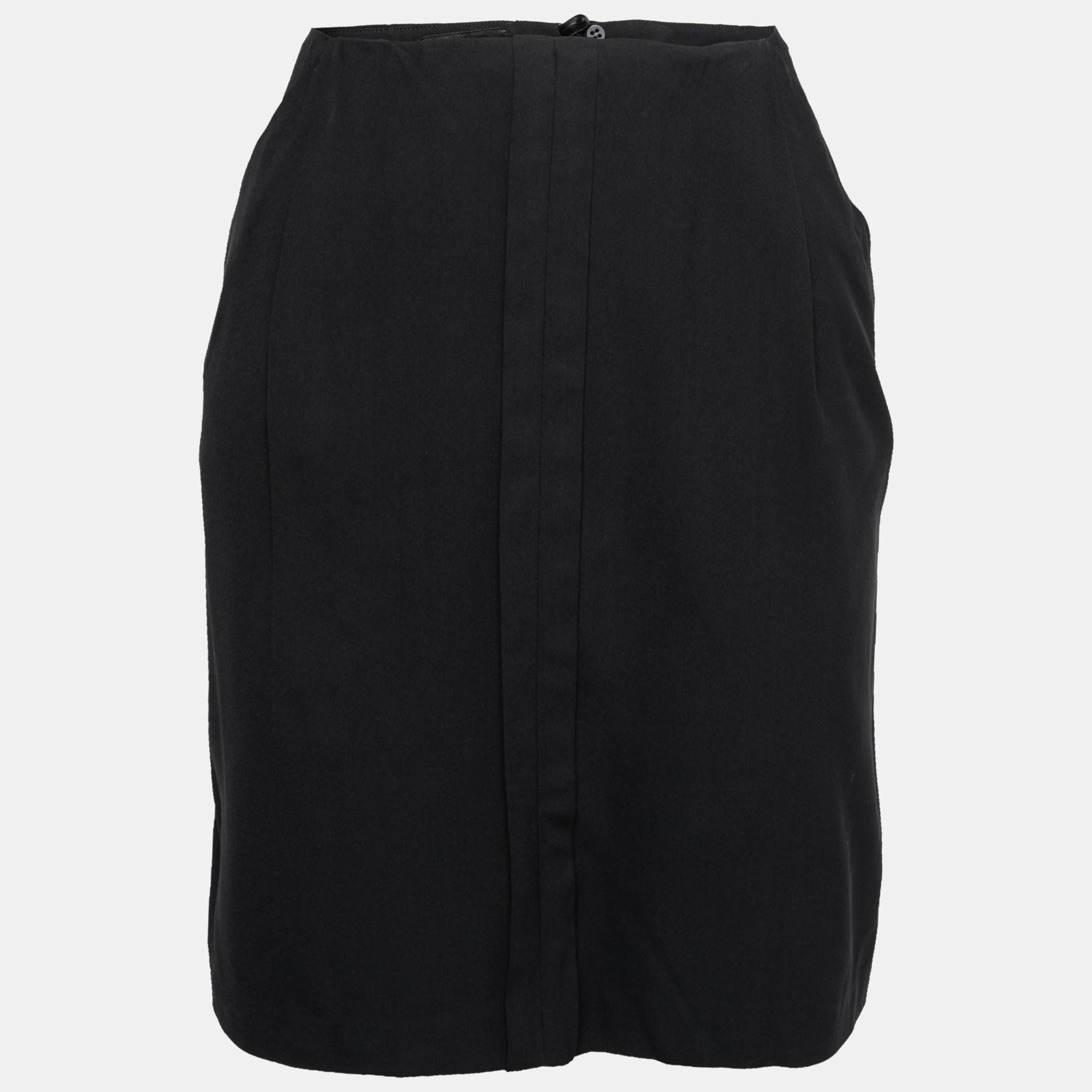 Emporio Armani Black Crepe Pleat Detail Short Skirt M